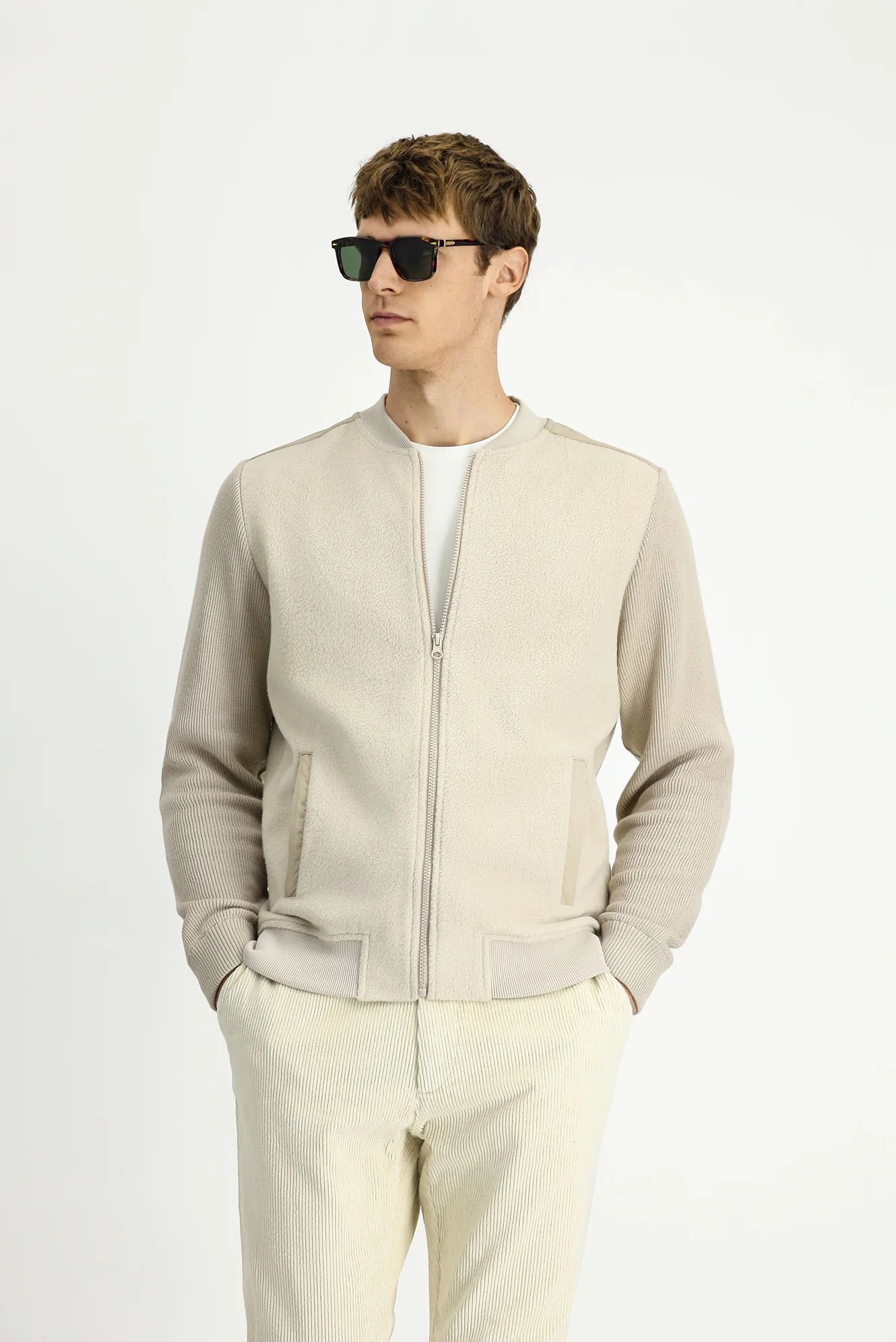 Açık Bej Pamuklu Fermuarlı Polar Sweat Hırka - Image 2