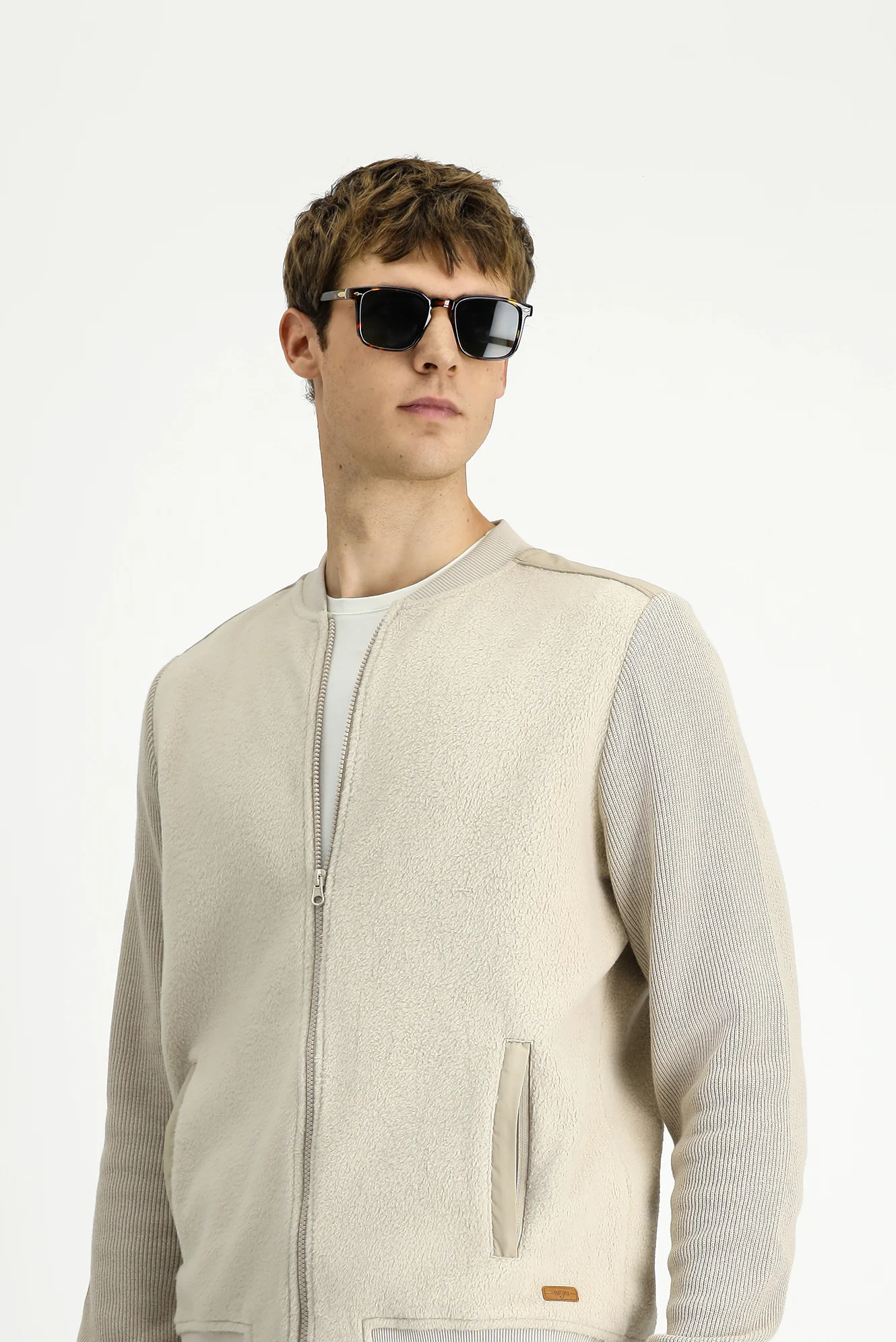 Açık Bej Pamuklu Fermuarlı Polar Sweat Hırka - Image 4