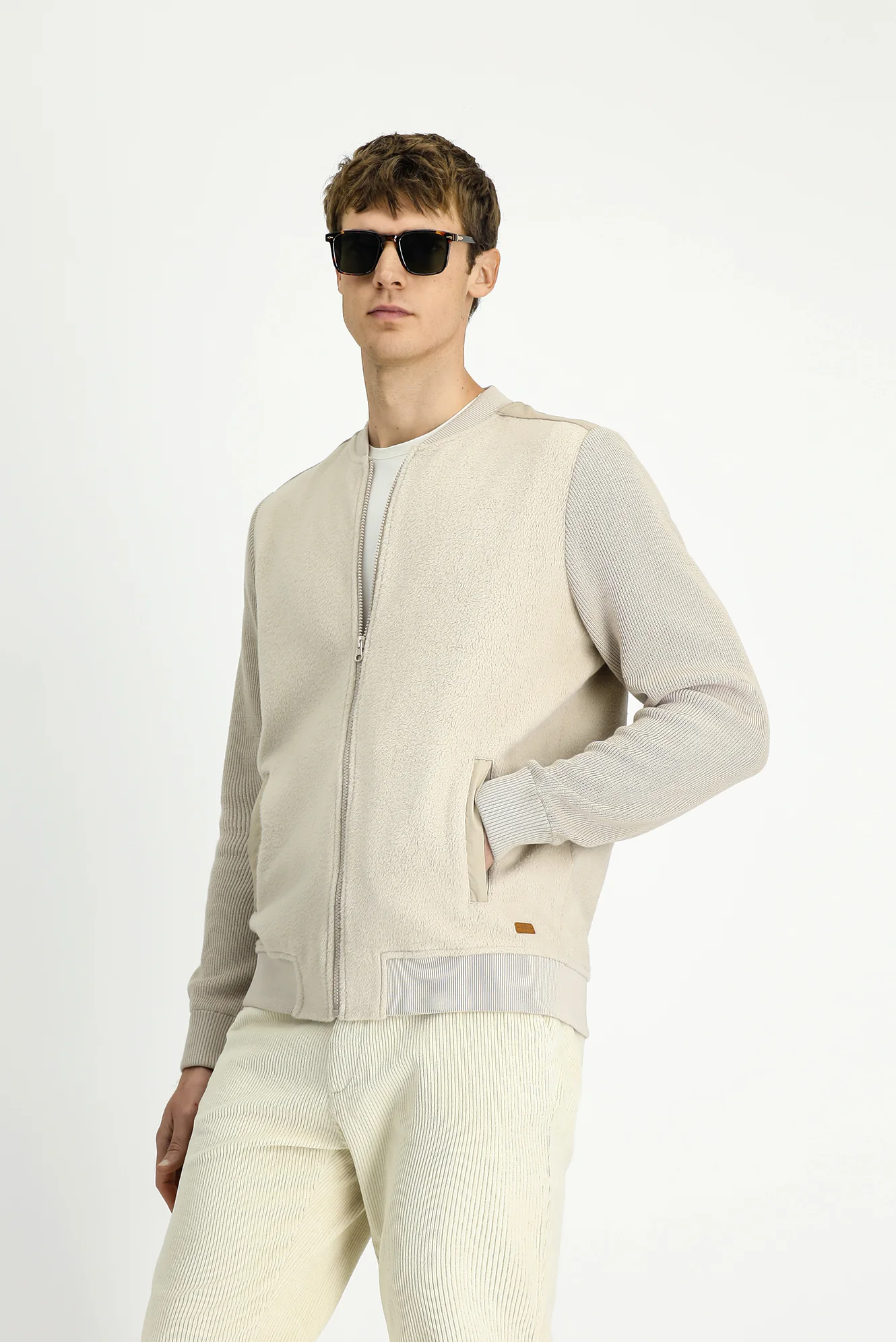 Açık Bej Pamuklu Fermuarlı Polar Sweat Hırka - Image 5