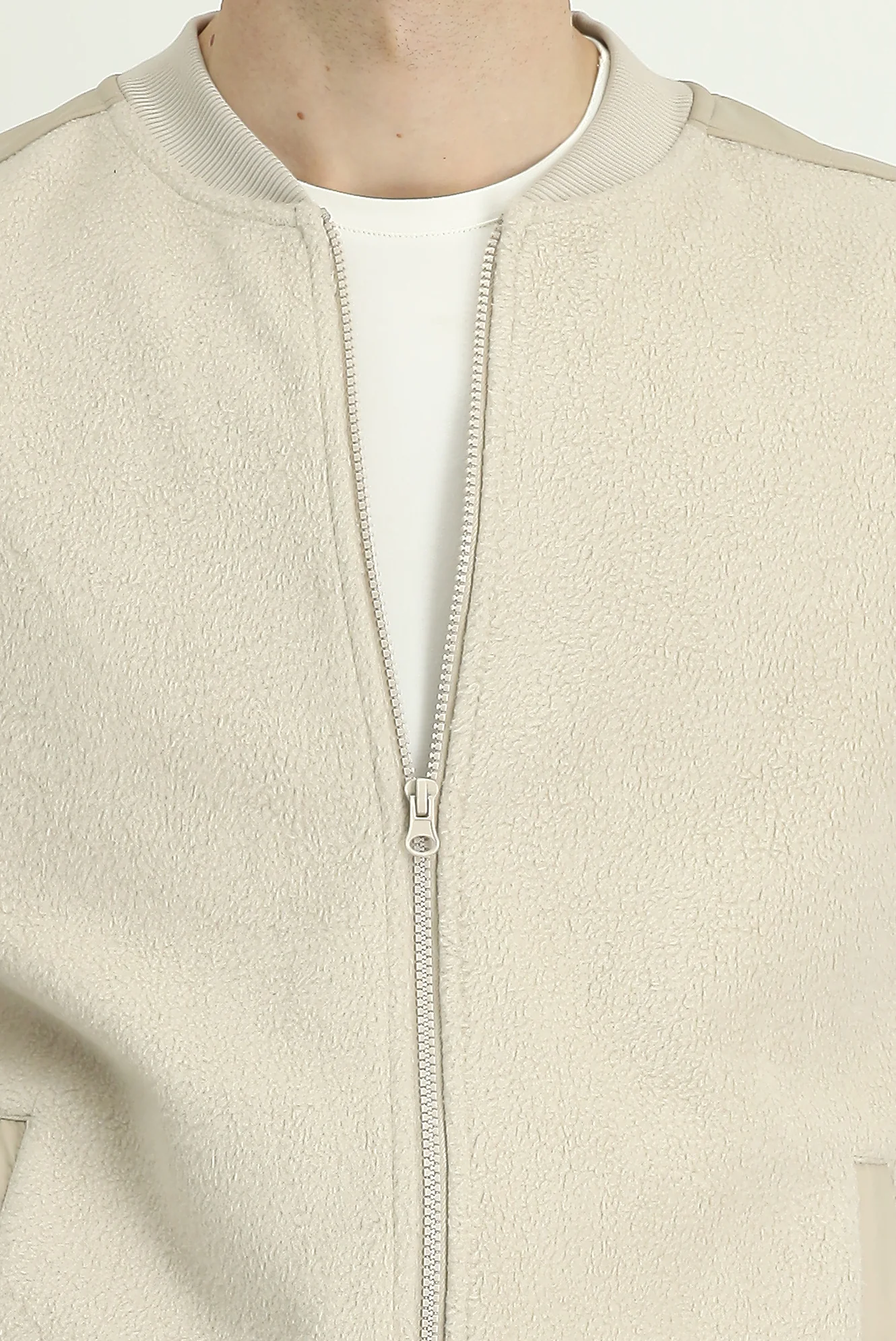 Açık Bej Pamuklu Fermuarlı Polar Sweat Hırka - Image 7