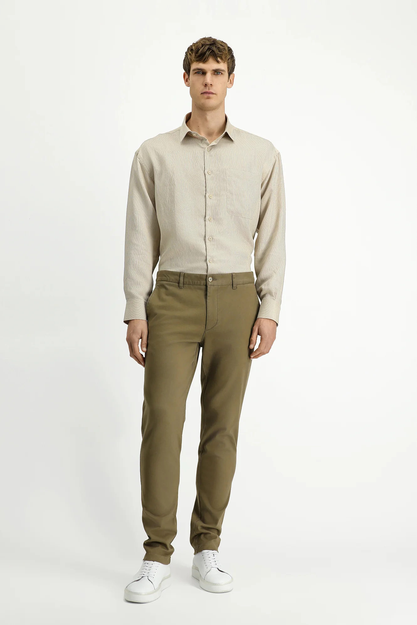 Açık Bej Relaxed Fit Rahat Kesim Likralı Kanvas / Chino Pantolon