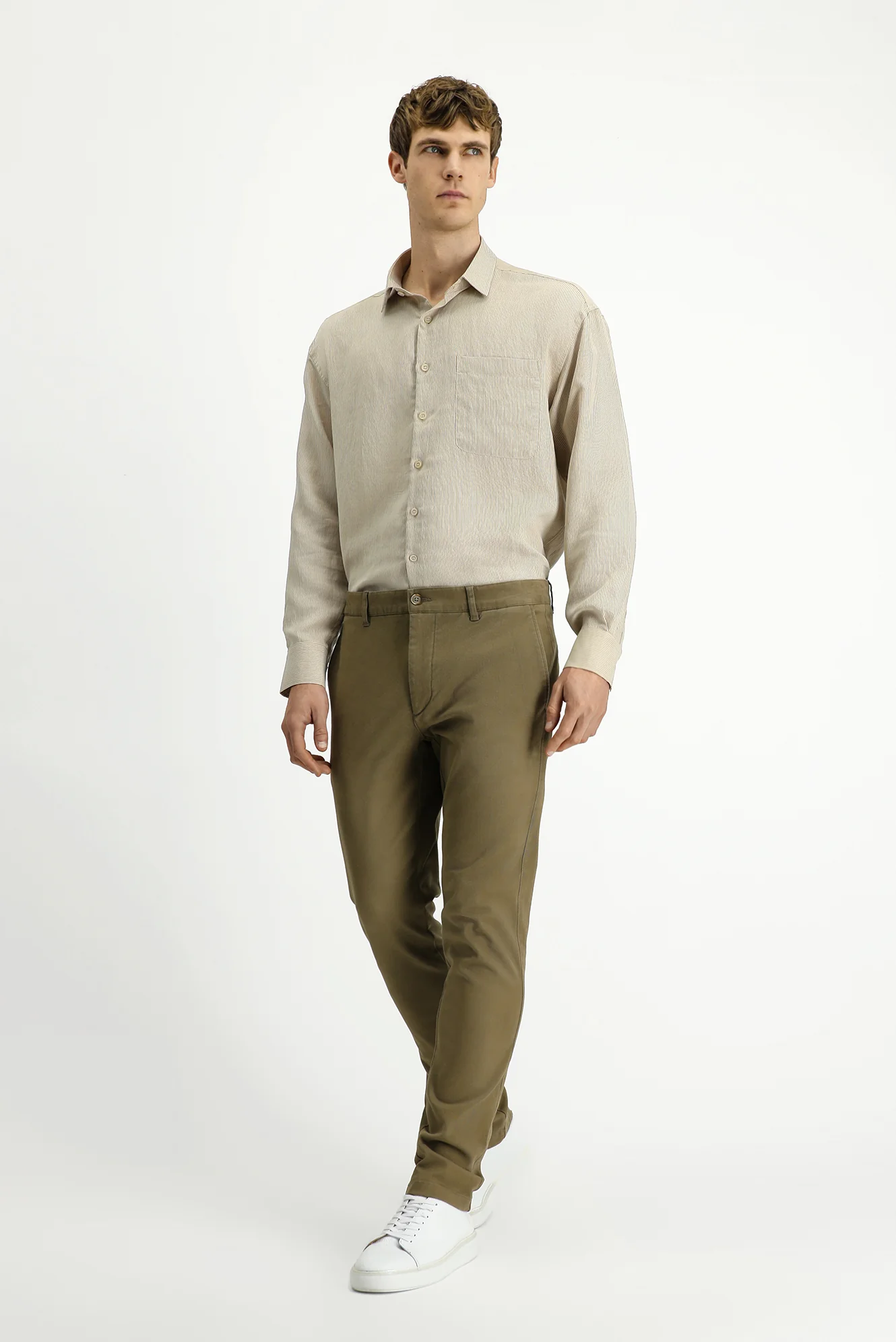 Açık Bej Relaxed Fit Rahat Kesim Likralı Kanvas / Chino Pantolon - Image 2