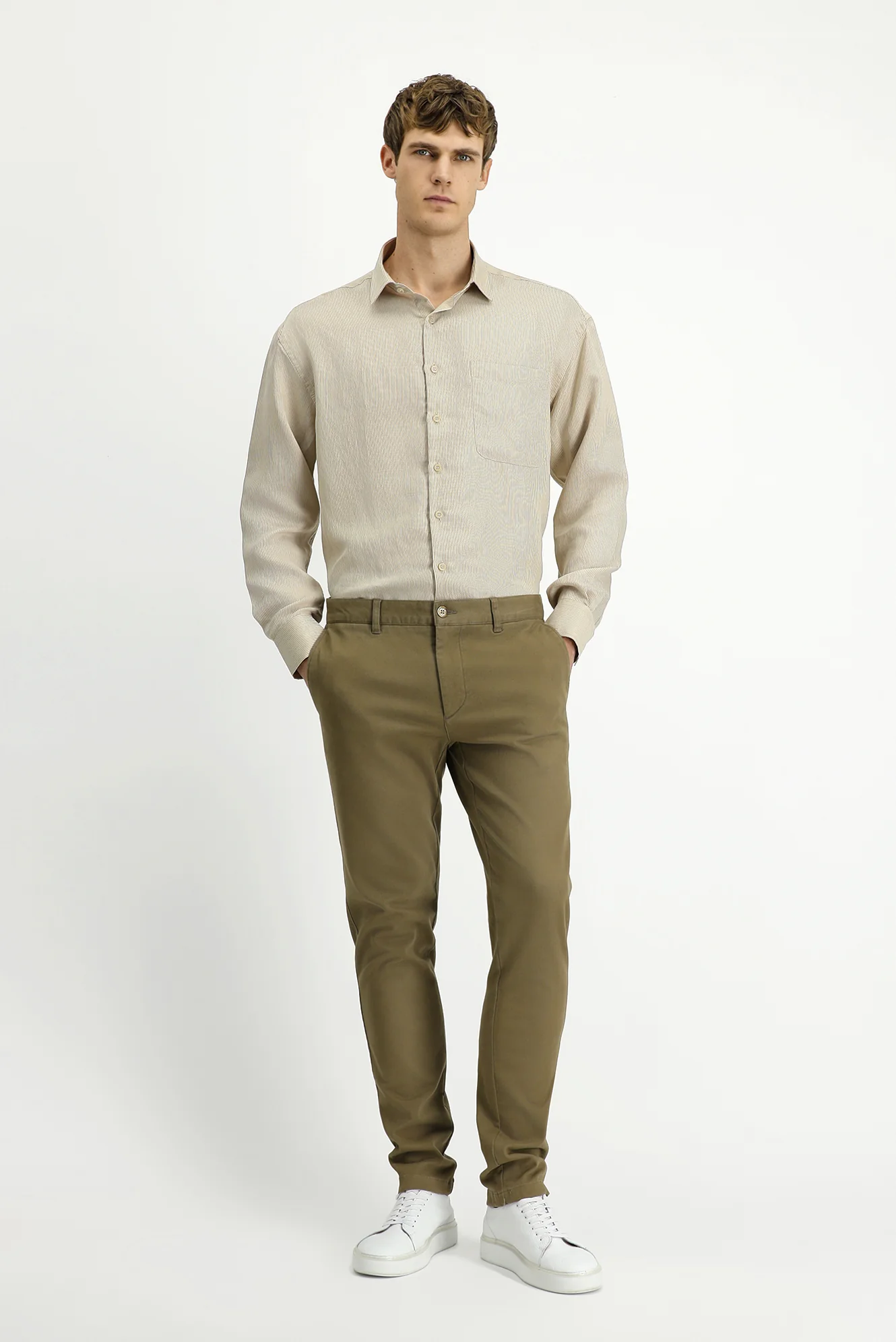 Açık Bej Relaxed Fit Rahat Kesim Likralı Kanvas / Chino Pantolon - Image 3