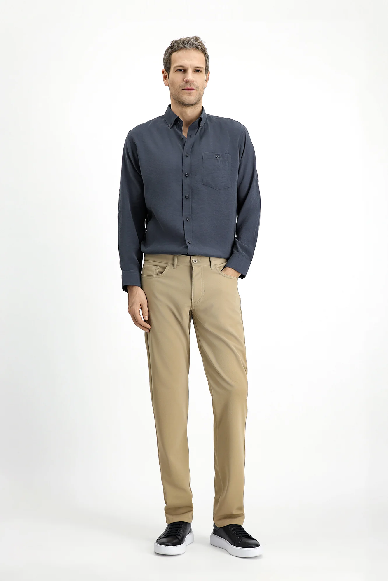 Açık Bej Relaxed Fit Rahat Kesim Kanvas / Chino Pantolon - Image 2