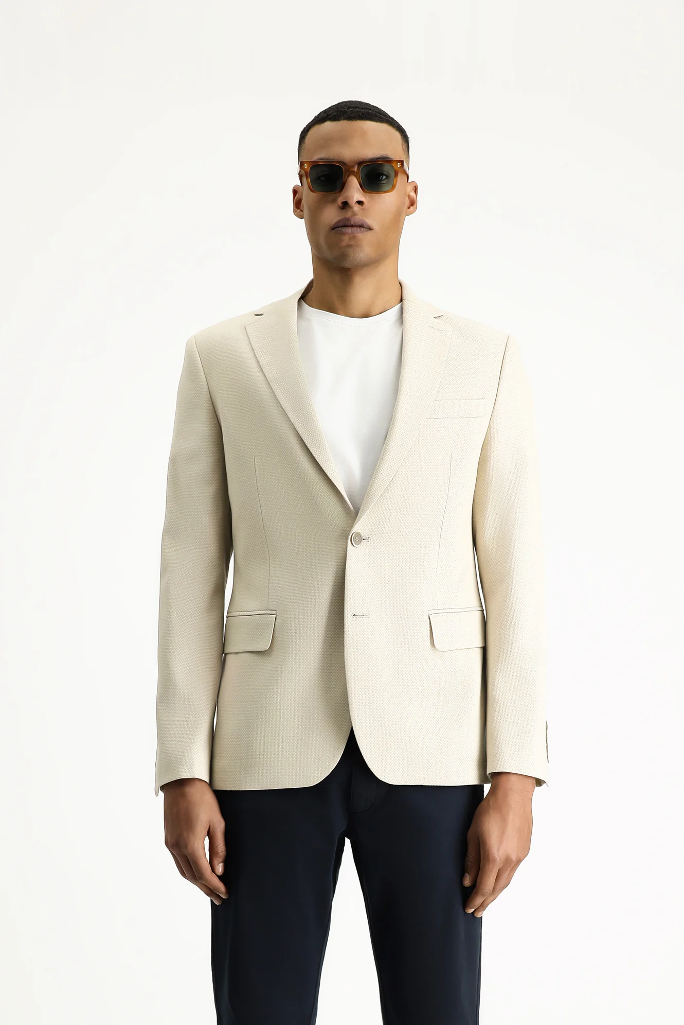 Açık Bej 4 Drop Relaxed Fit Rahat Kesim Klasik Desenli Ceket - Image 5