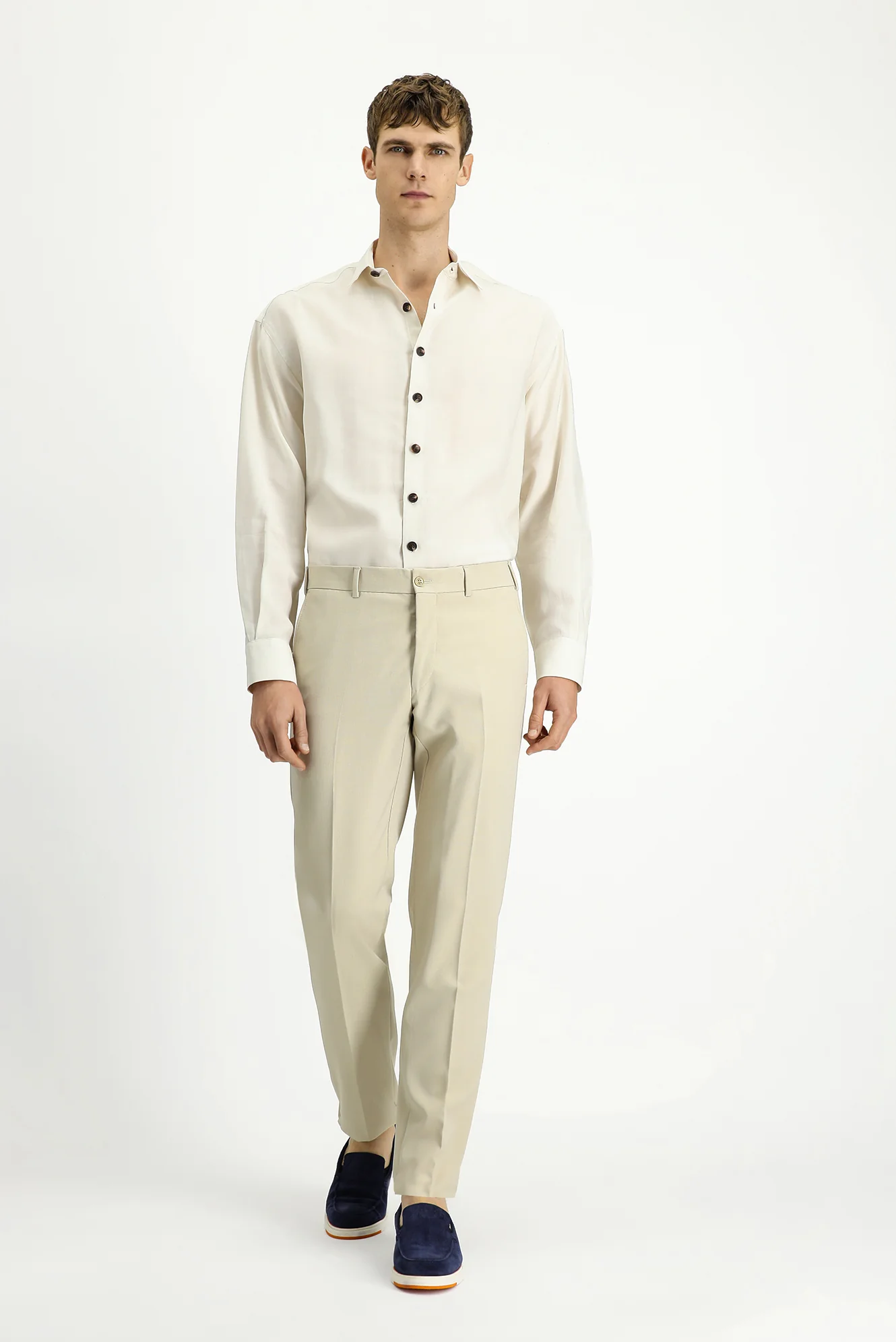 Açık Bej 4 Drop Relaxed Fit Rahat Kesim Likralı Klasik Kumaş Pantolon