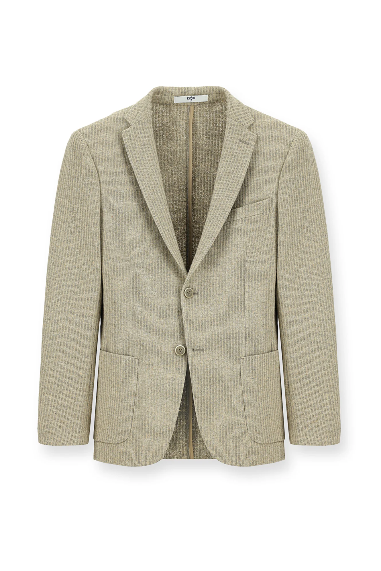 Açık Bej 4 Drop Relaxed Fit Rahat Kesim Yünlü Çizgili Spor Örme Ceket - Image 7