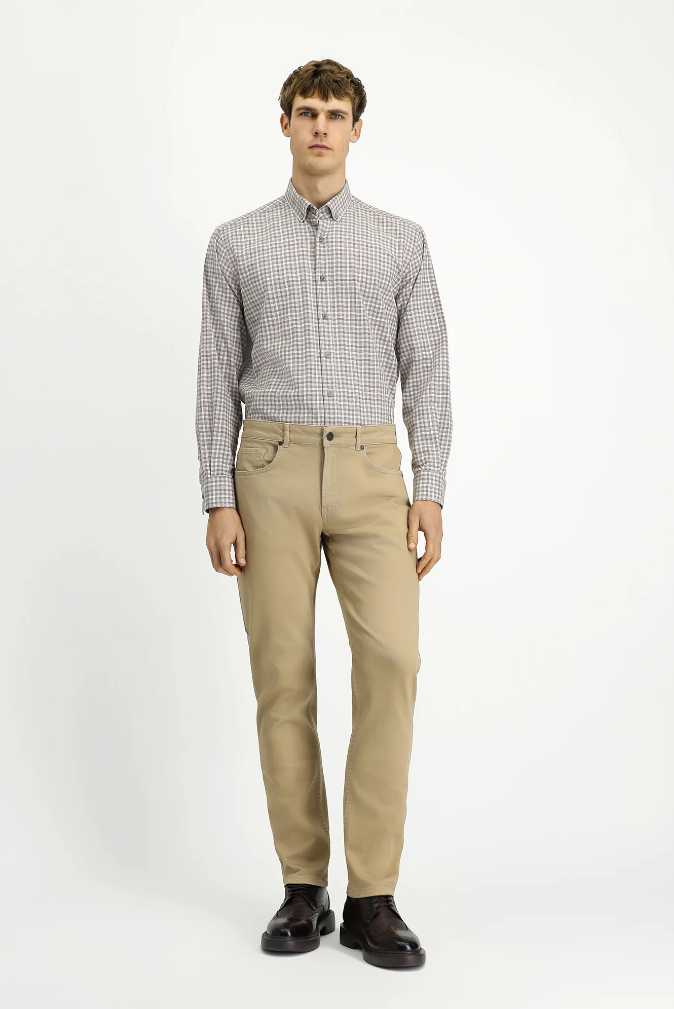 Açık Bej Regular Fit Standart Kesim Likralı Kanvas / Chino Pantolon