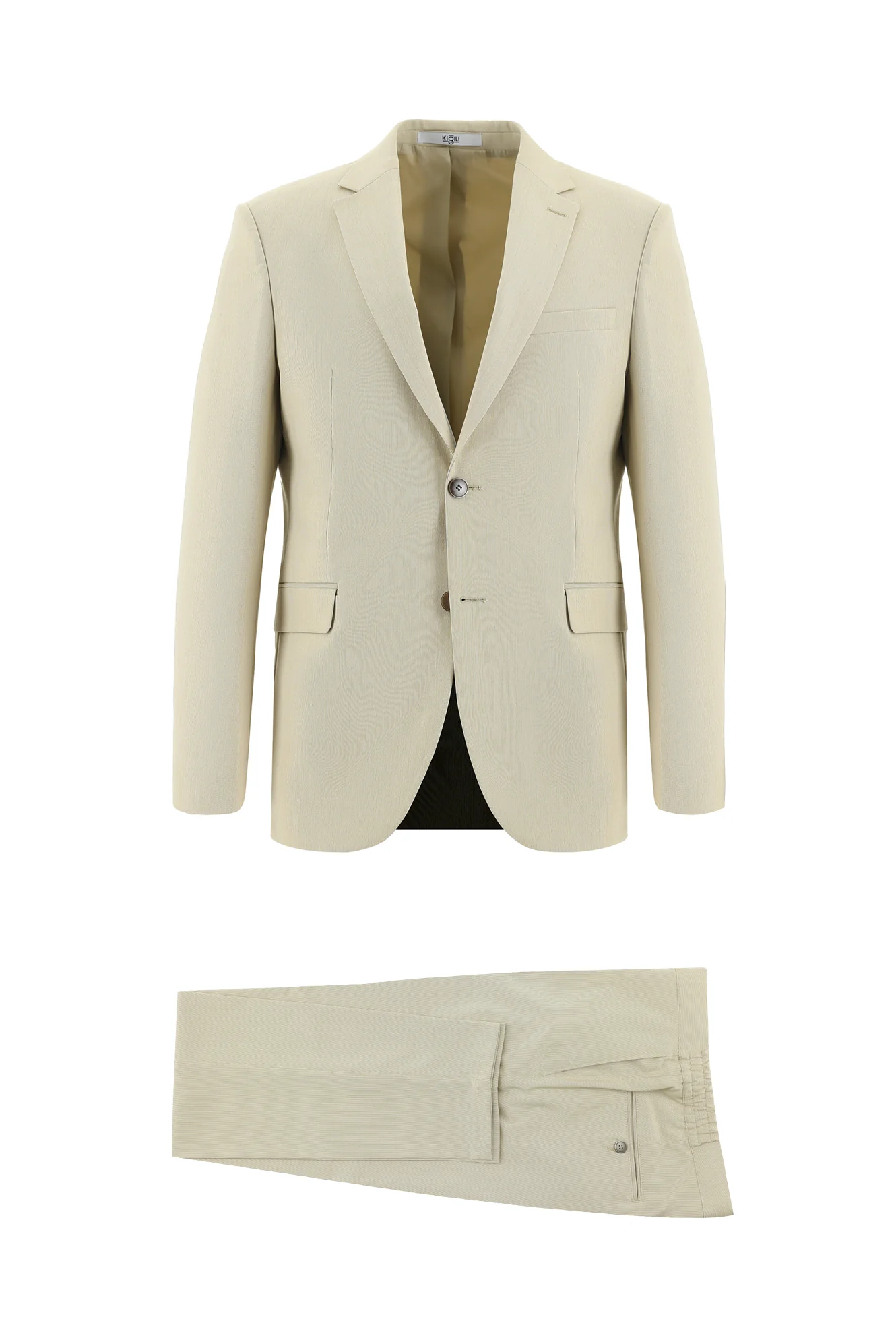 Açık Bej 7 Drop Slim Fit Dar Kesim Beli Lastikli İpli Takım Elbise