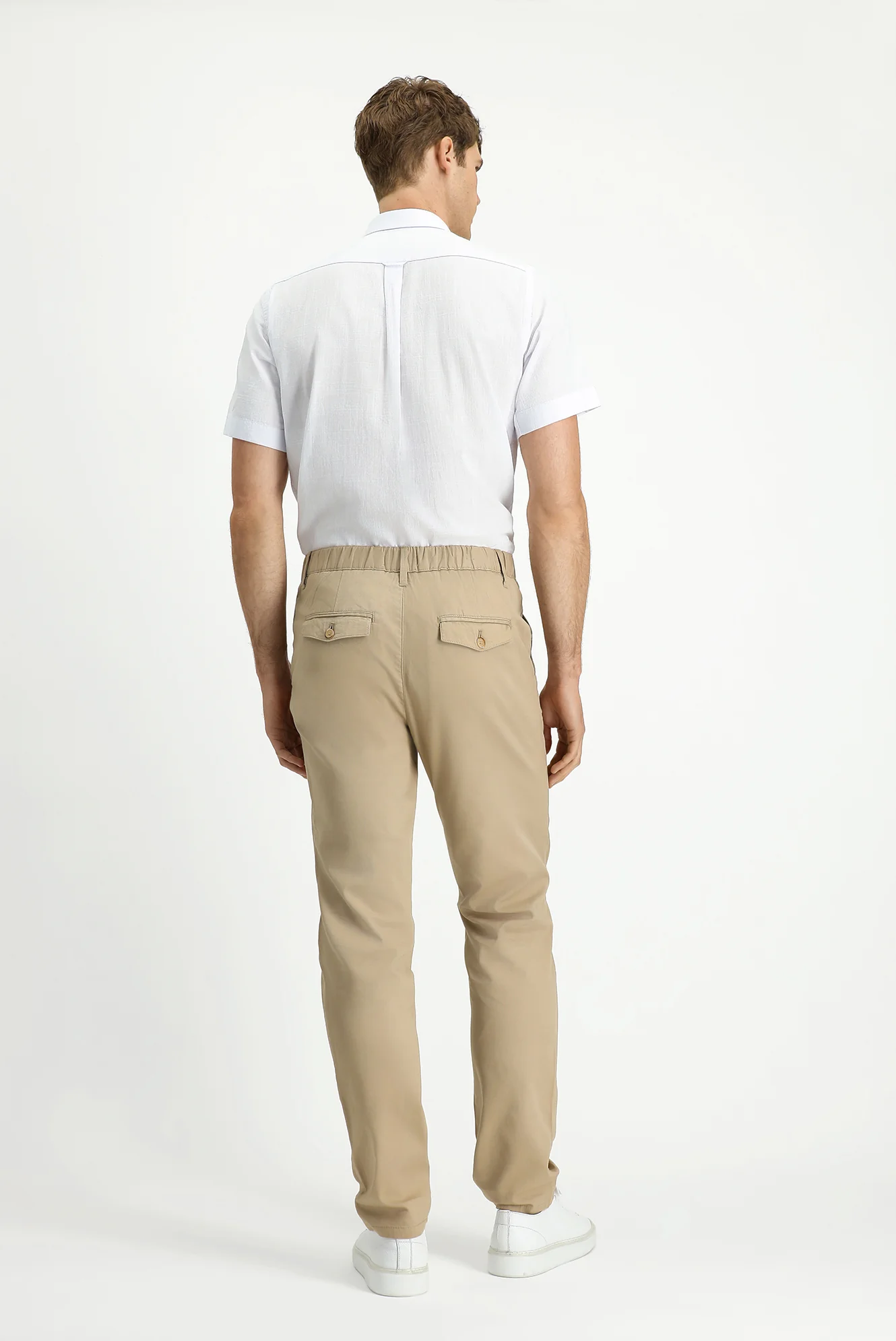 Açık Bej Slim Fit Dar Kesim Beli Lastikli Likralı Kanvas / Chino Pantolon - Image 4