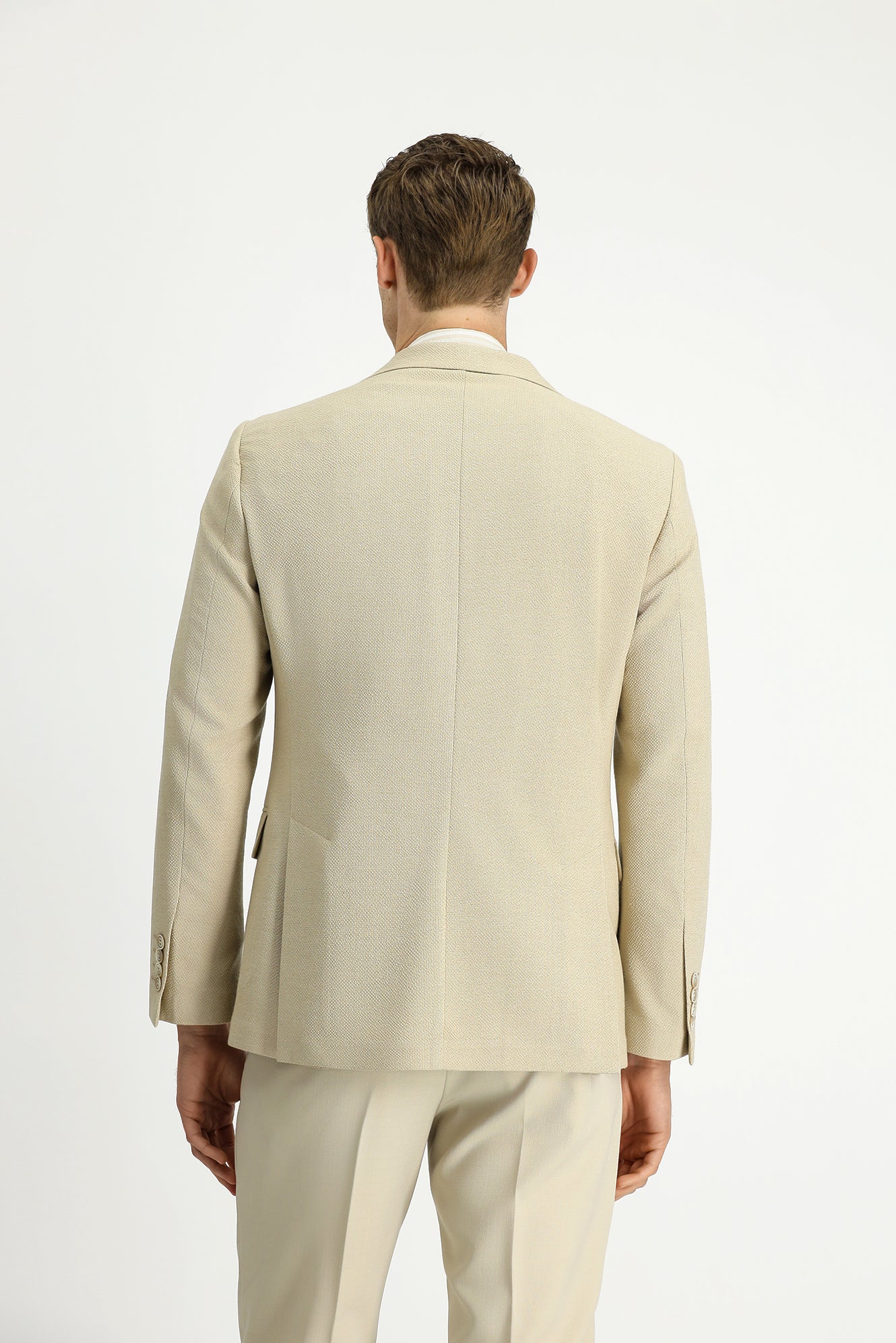 Açık Bej 7 Drop Slim Fit Dar Kesim Desenli Klasik Ceket - Image 6