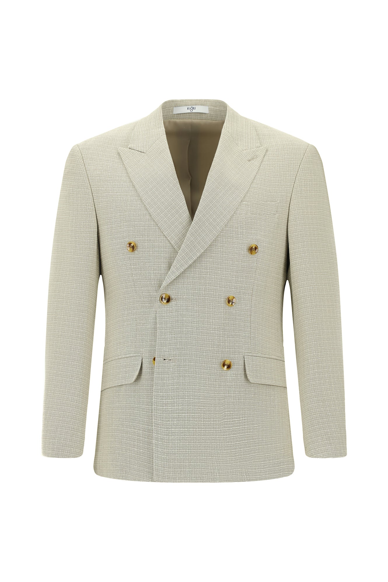 Açık Bej 7 Drop Slim Fit Dar Kesim Desenli Kruvaze Ceket - Image 7