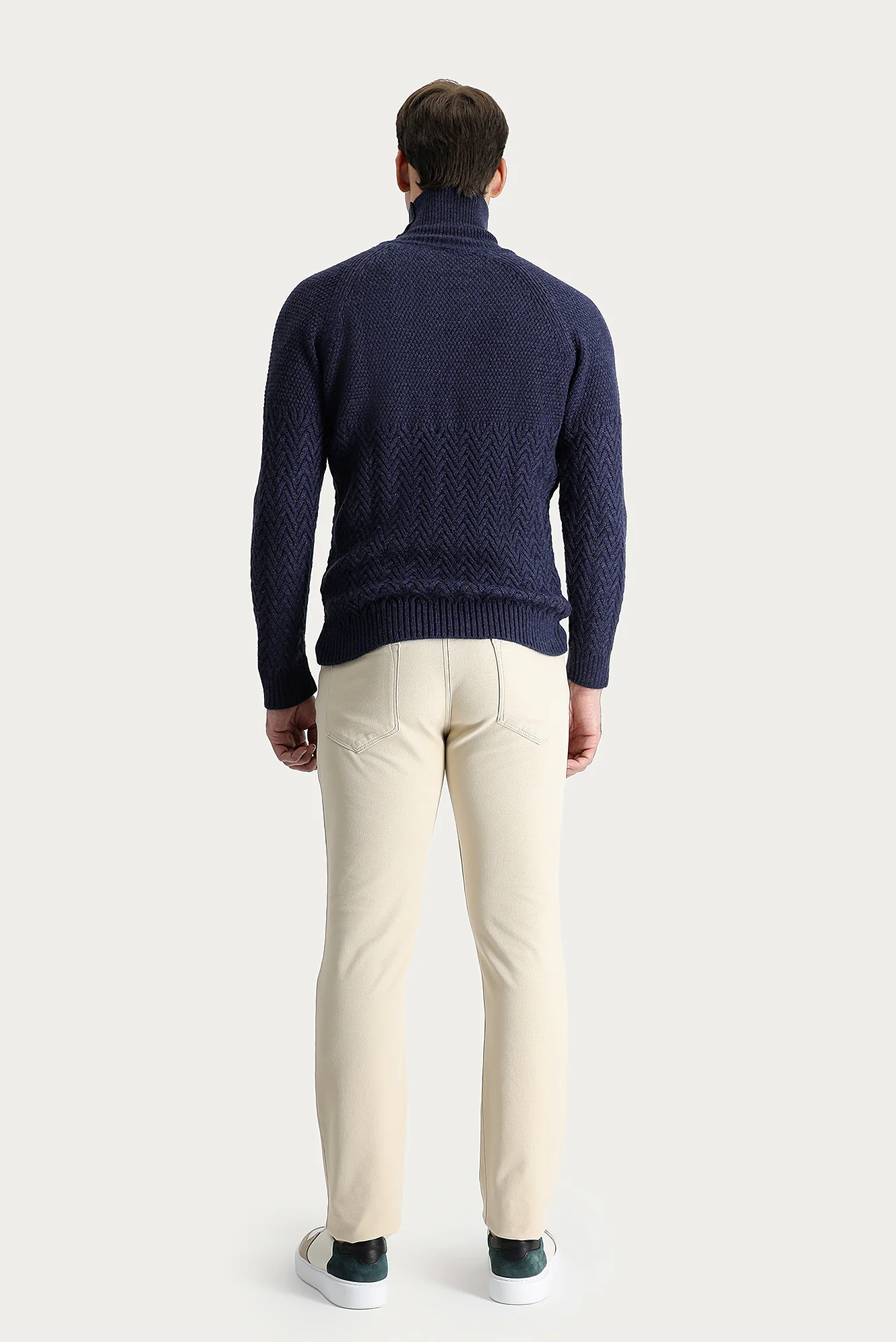 Açık Bej Slim Fit Dar Kesim Desenli Likralı Kanvas / Chino Pantolon - Image 4