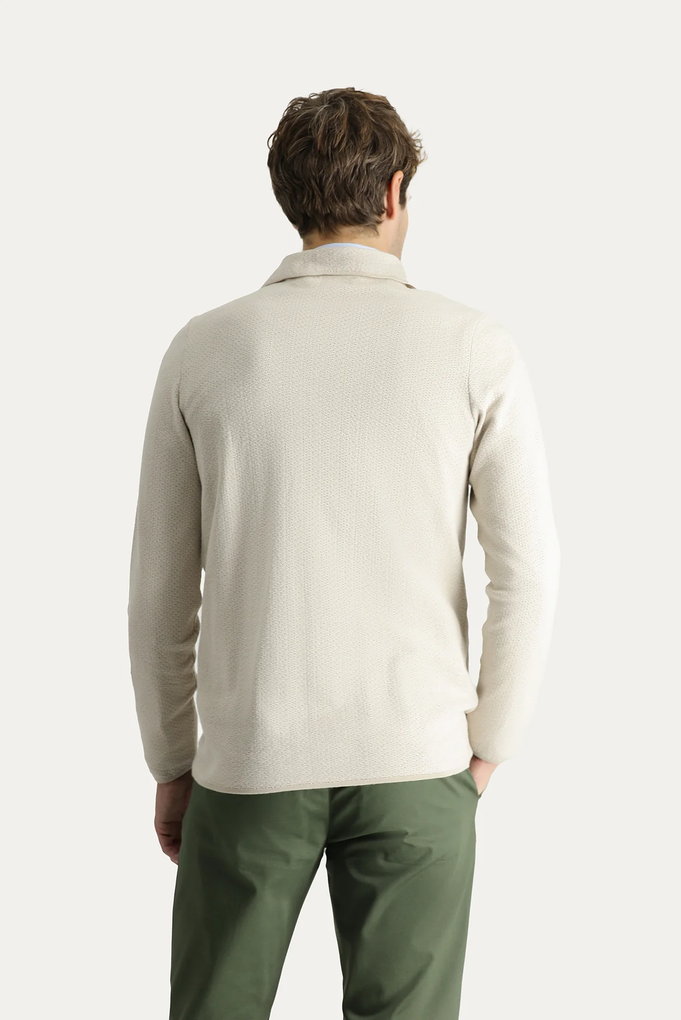 Açık Bej 7 Drop Slim Fit Dar Kesim Desenli Pamuklu Hırka / Ceket - Image 3