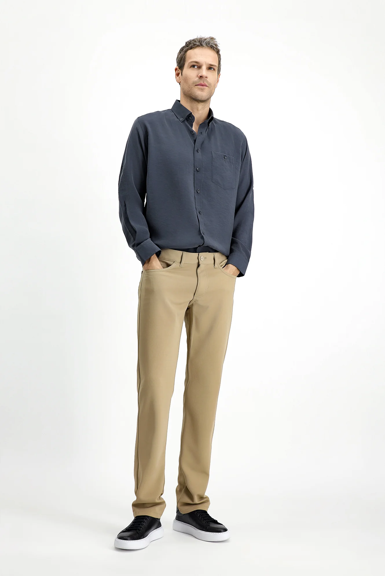 Açık Bej Slim Fit Dar Kesim Kanvas / Chino Pantolon
