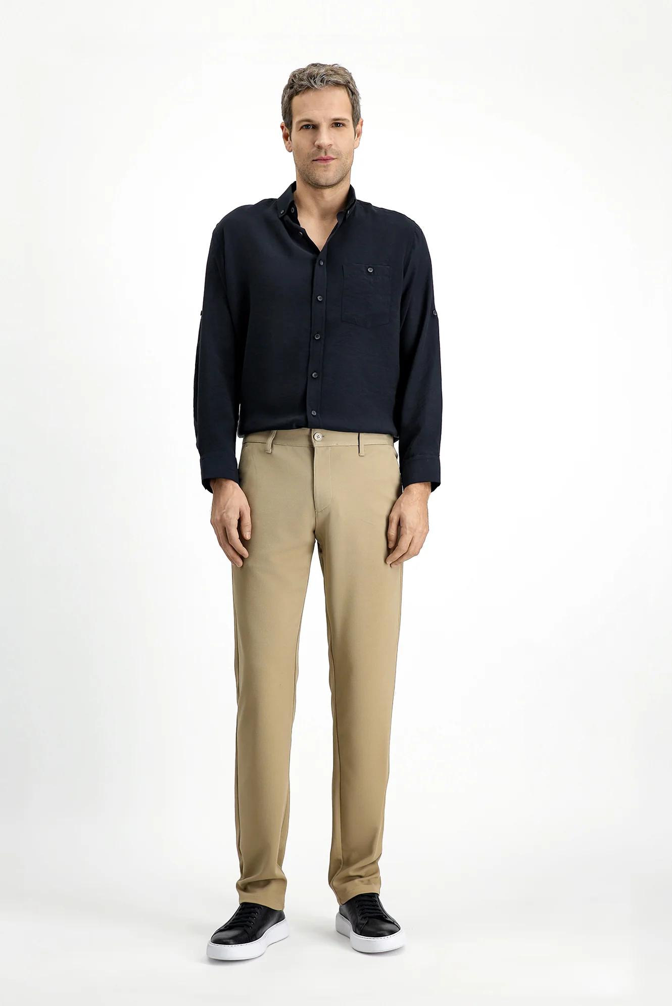Açık Bej Slim Fit Dar Kesim 4 Mevsim Esnek Chino Spor Pantolon - Image 3