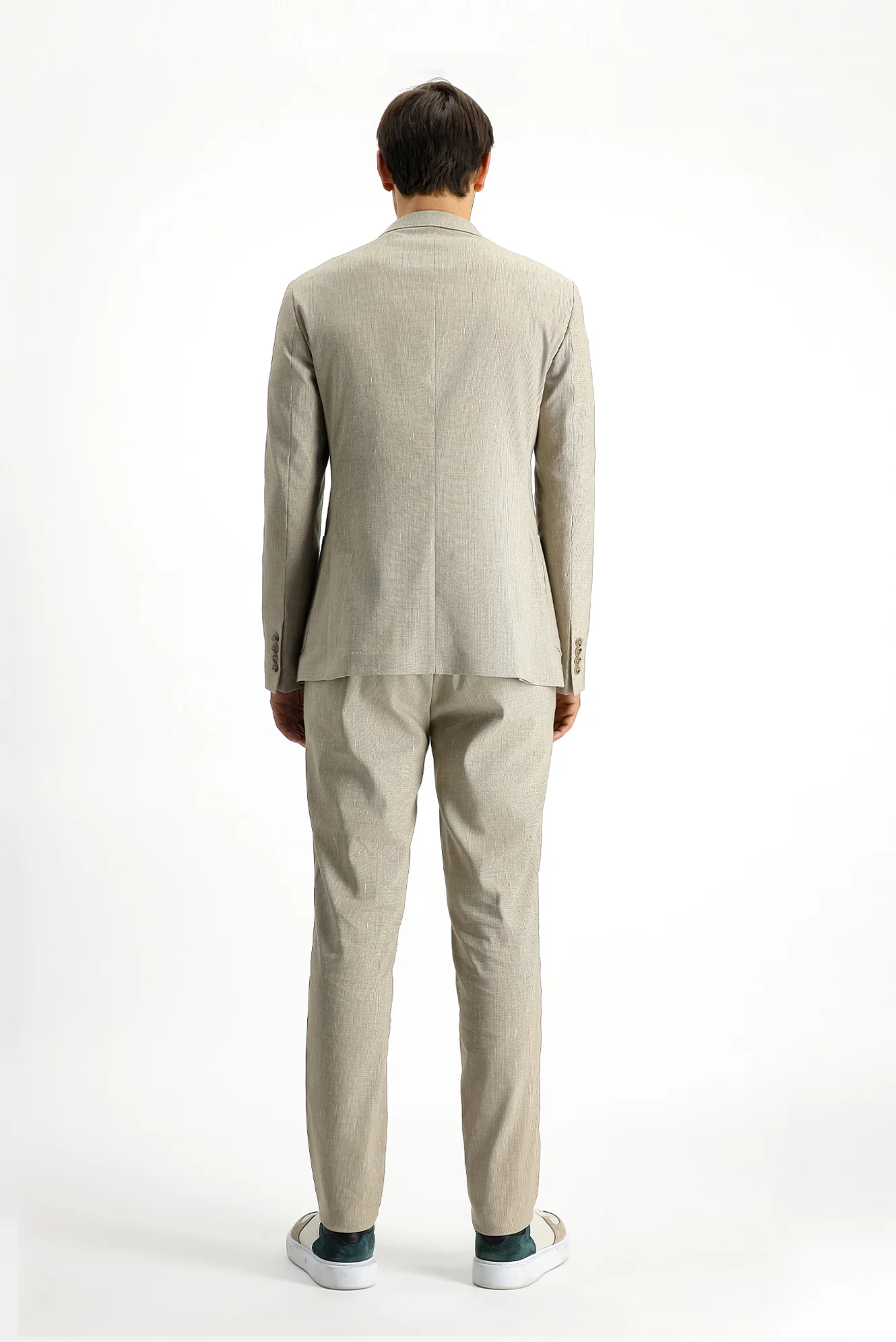 Açık Bej 7 Drop Slim Fit Dar Kesim Keten Karışımlı Beli Lastikli İpli Takım Elbise - Image 5