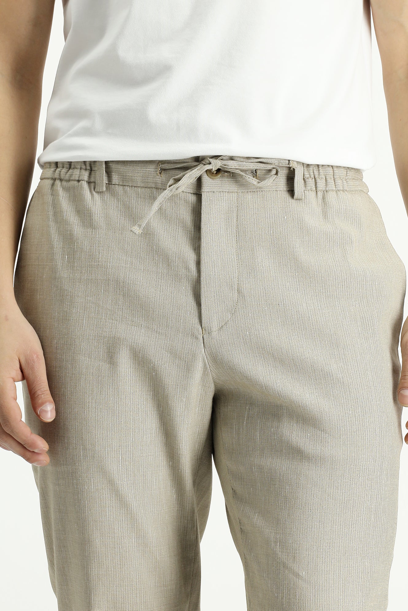 Açık Bej 7 Drop Slim Fit Dar Kesim Keten Karışımlı Beli Lastikli İpli Takım Elbise - Image 7