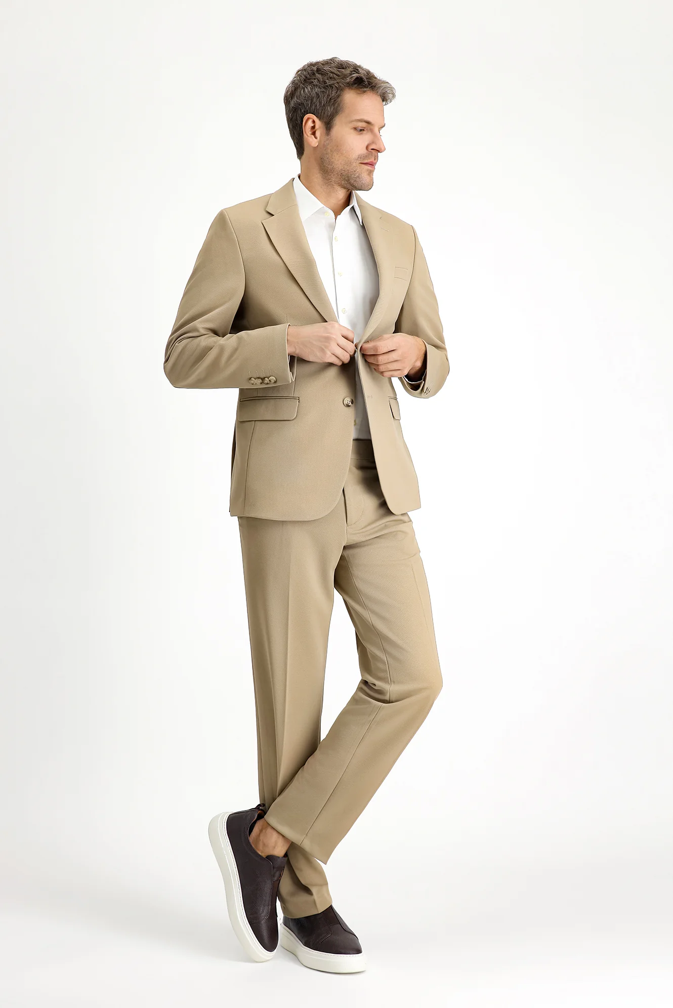 Açık Bej 7 Drop Slim Fit Dar Kesim Mevsimlik Takım Elbise