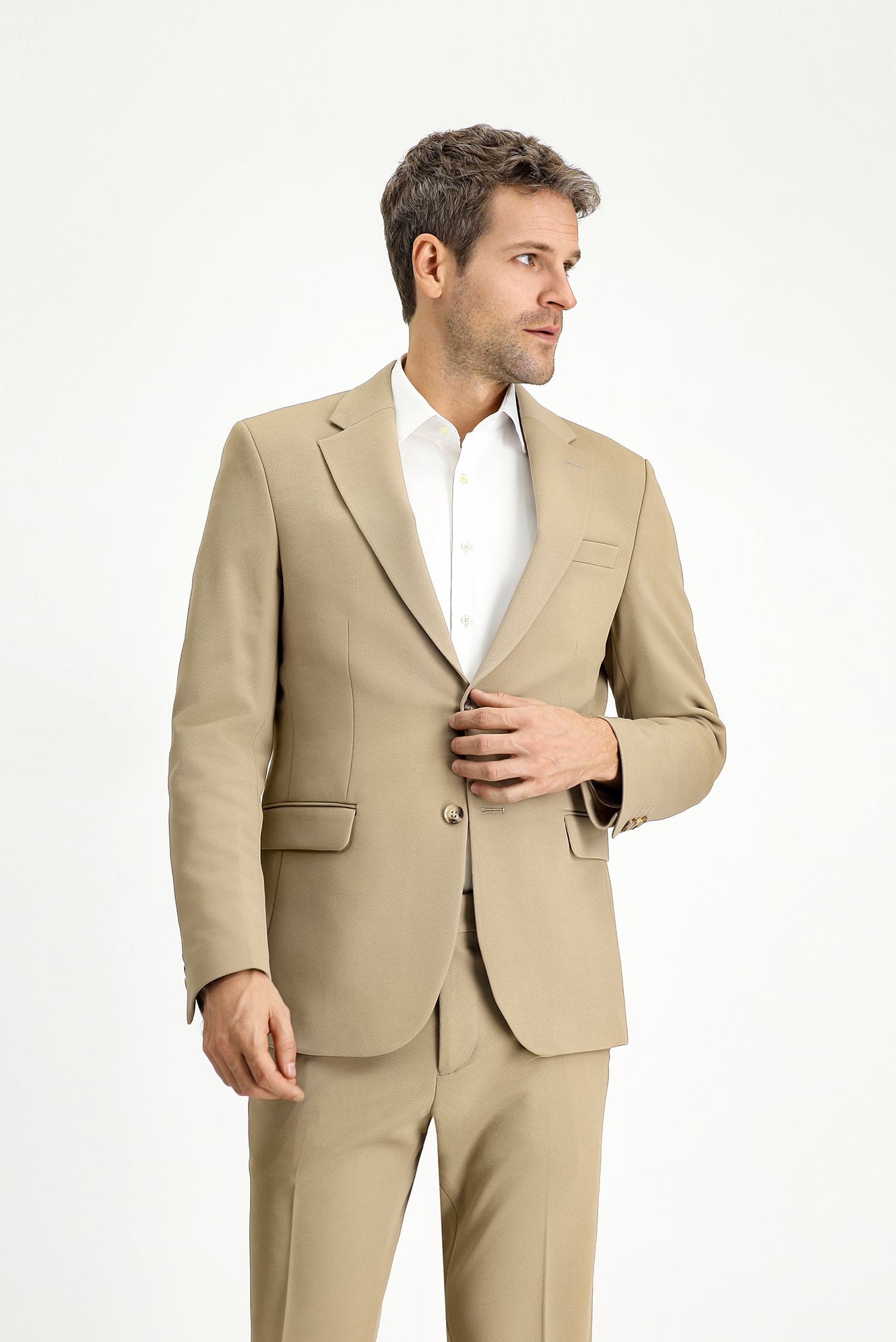 Açık Bej 7 Drop Slim Fit Dar Kesim Mevsimlik Takım Elbise - Image 5