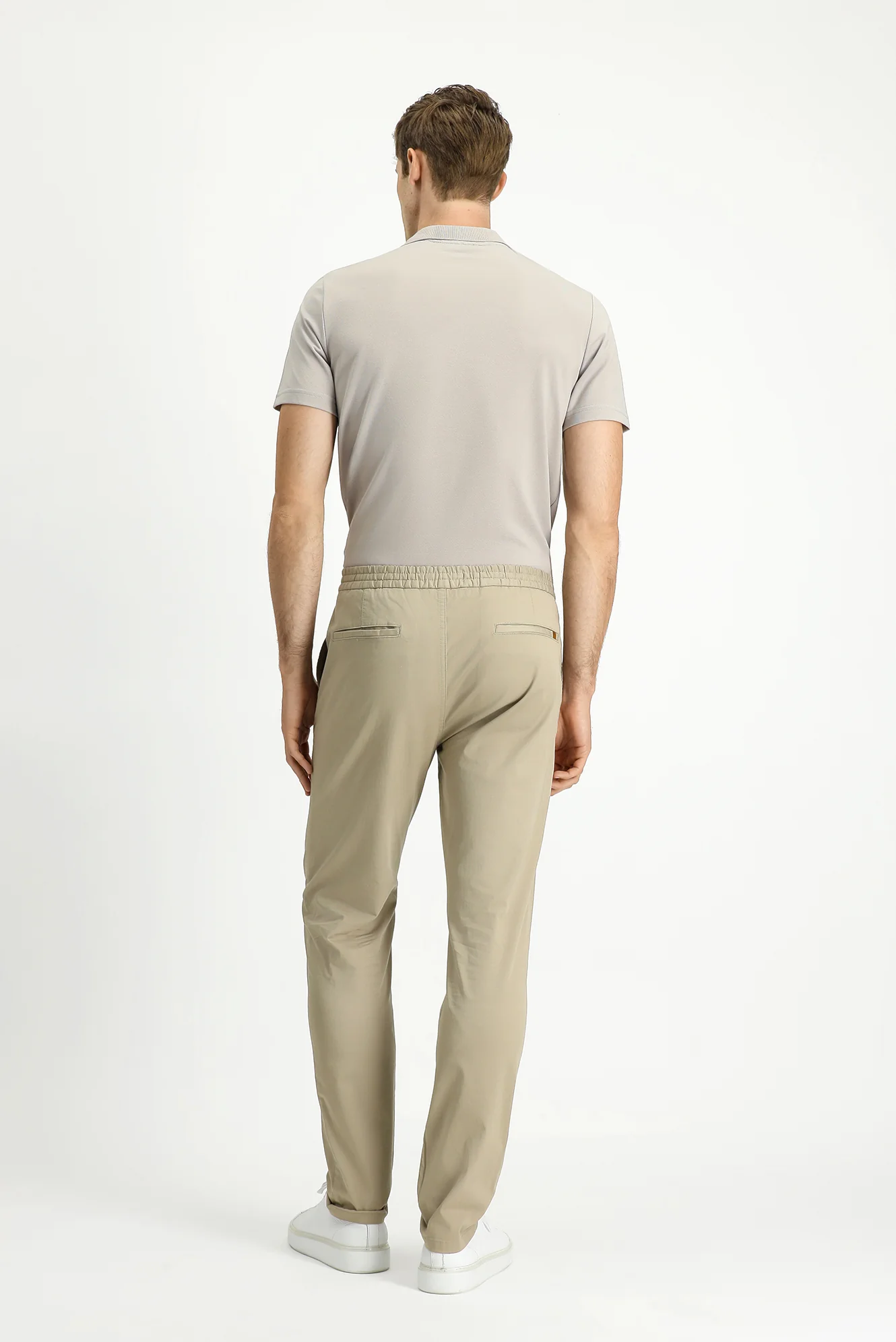 Açık Bej Slim Fit Dar Kesim Likralı Beli Lastikli İpli Jogger Pantolon - Image 4