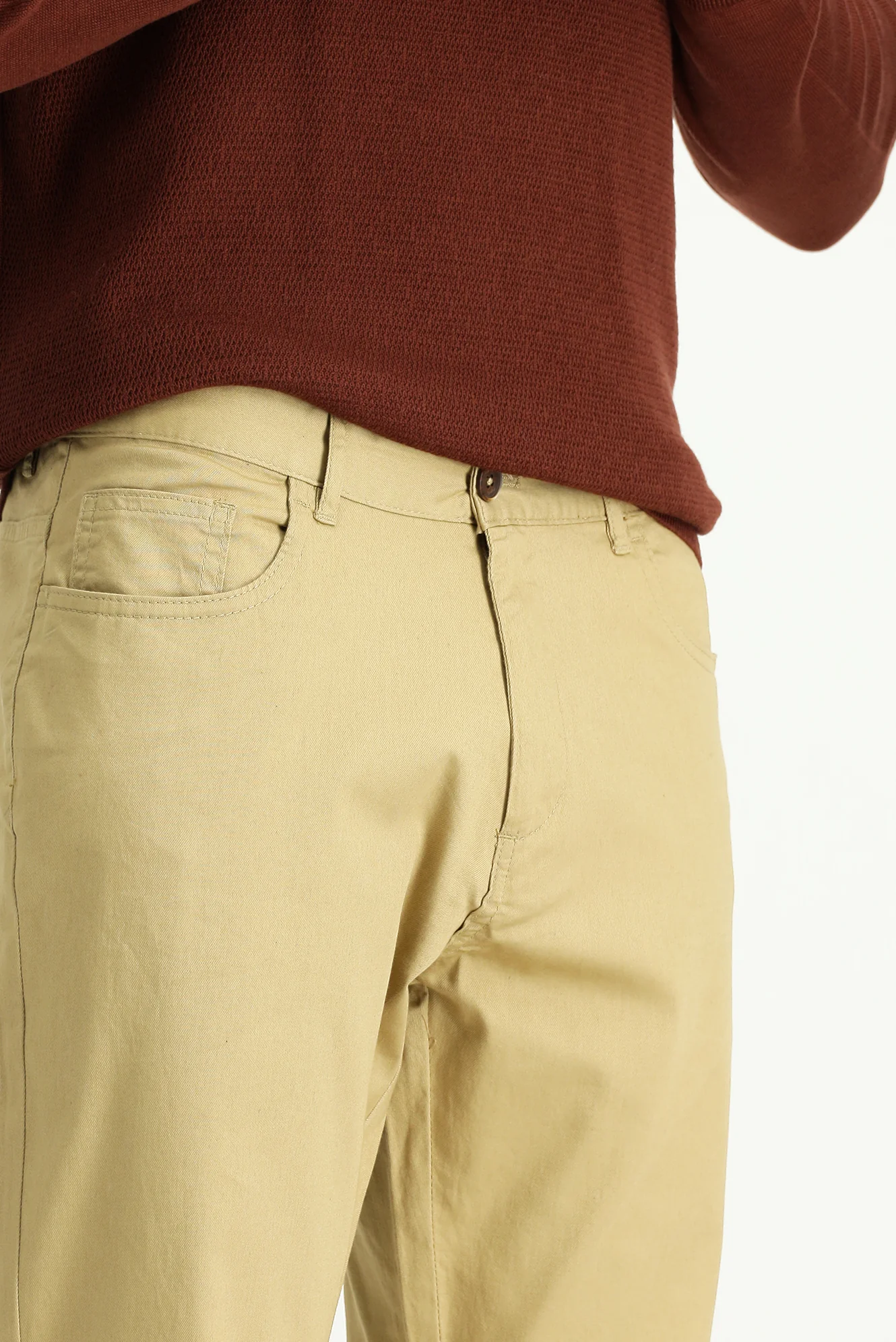 Açık Bej Slim Fit Dar Kesim Likralı Kanvas / Chino Pantolon - Image 3