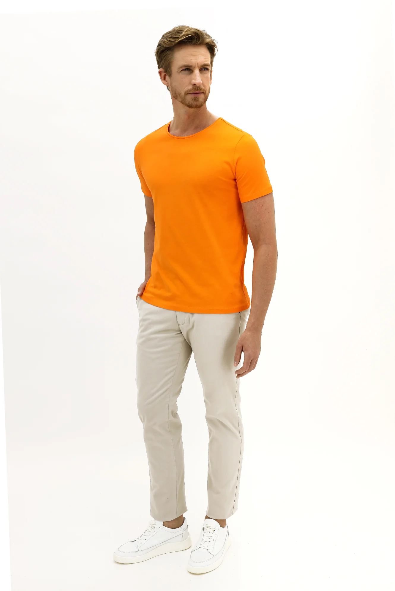 Açık Bej Slim Fit Dar Kesim Likralı Kanvas / Chino Pantolon
