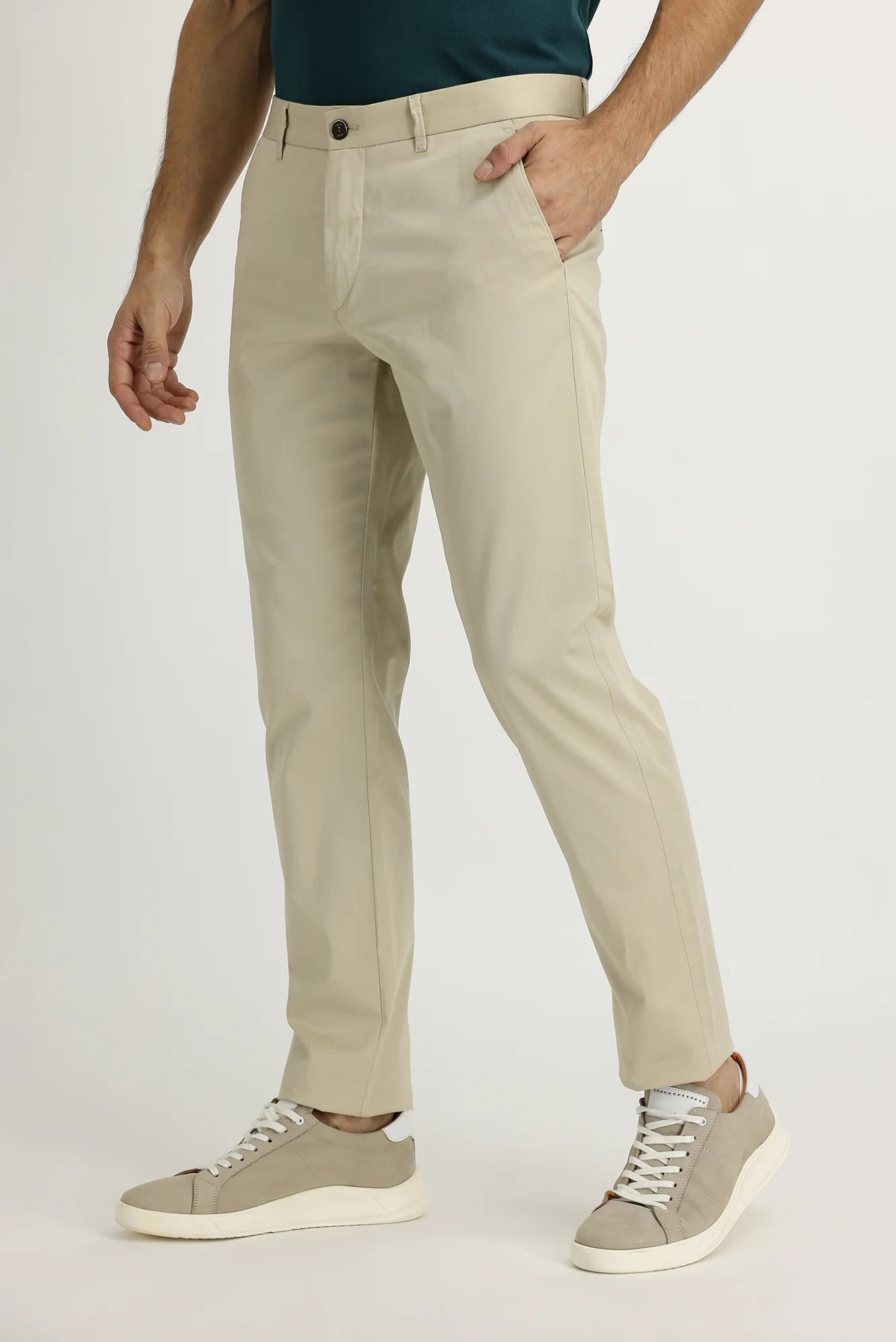 Açık Bej Slim Fit Dar Kesim Saten Likralı Kanvas / Chino Pantolon - Image 2