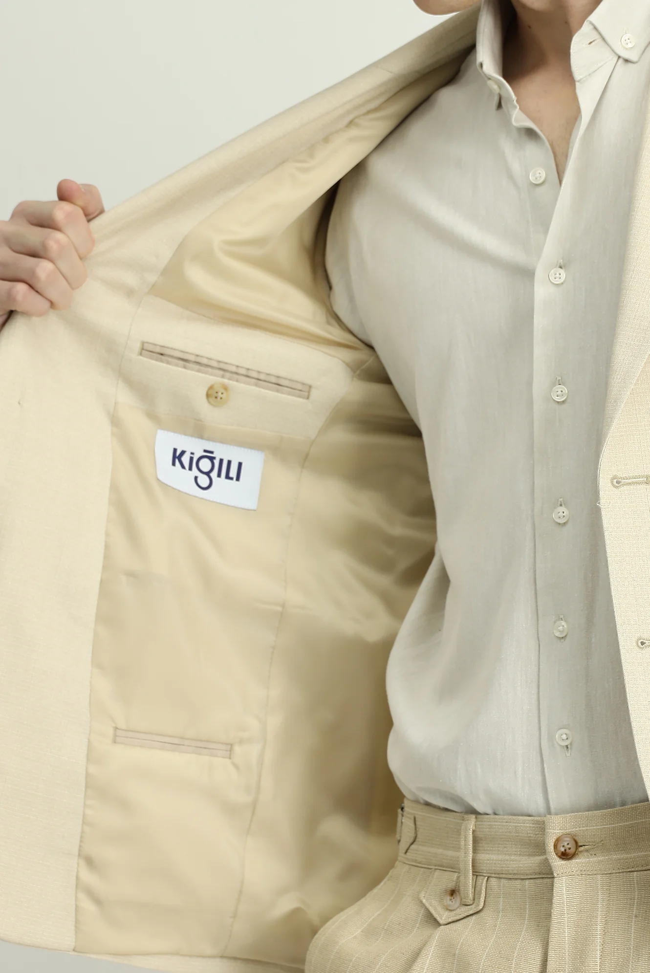 Açık Bej 7 Drop Slim Fit Dar Kesim Klasik Ceket - Image 6