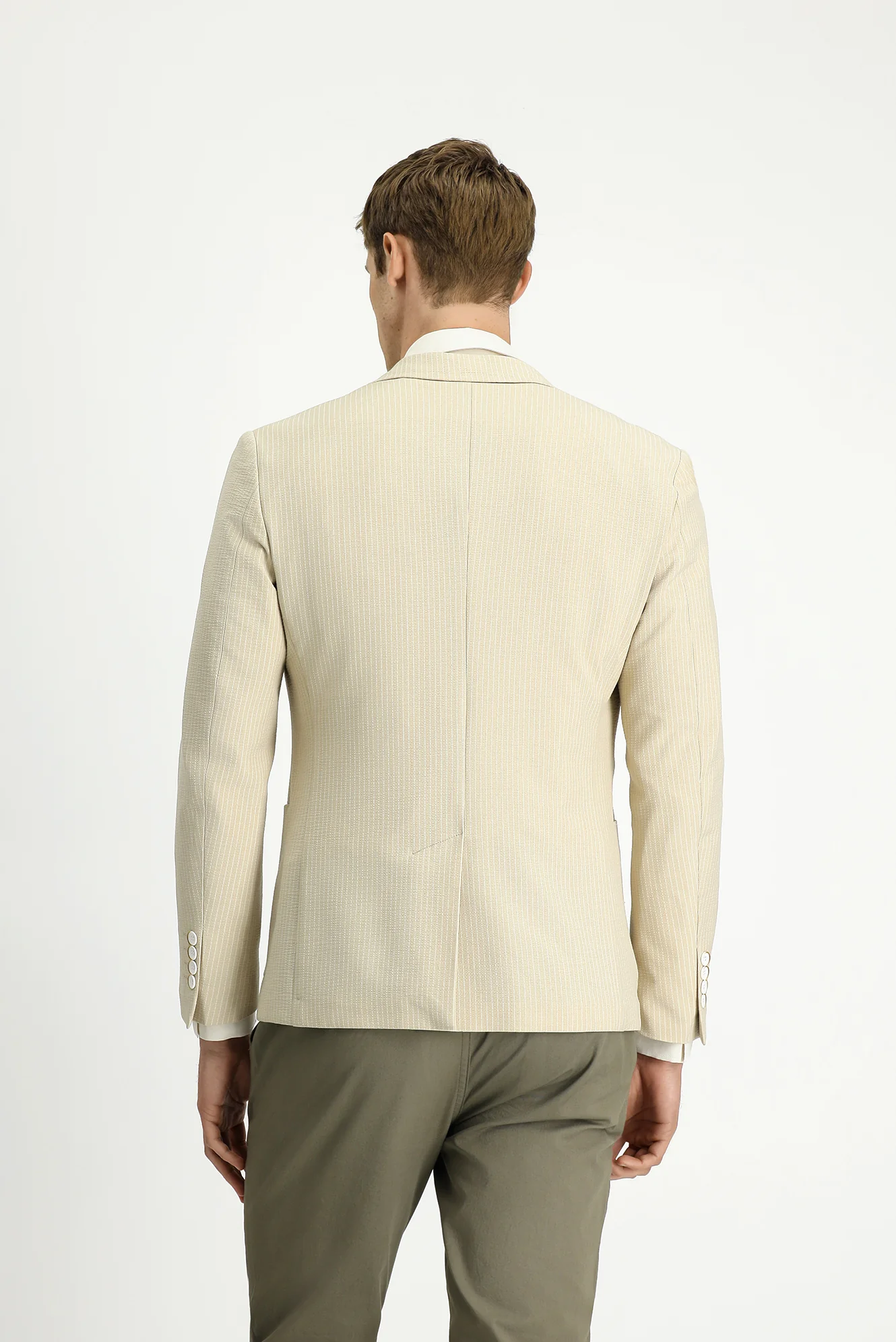 Açık Bej 7 Drop Super Slim Fit Eksra Dar Kesim Çizgili Likralı Spor Ceket - Image 6
