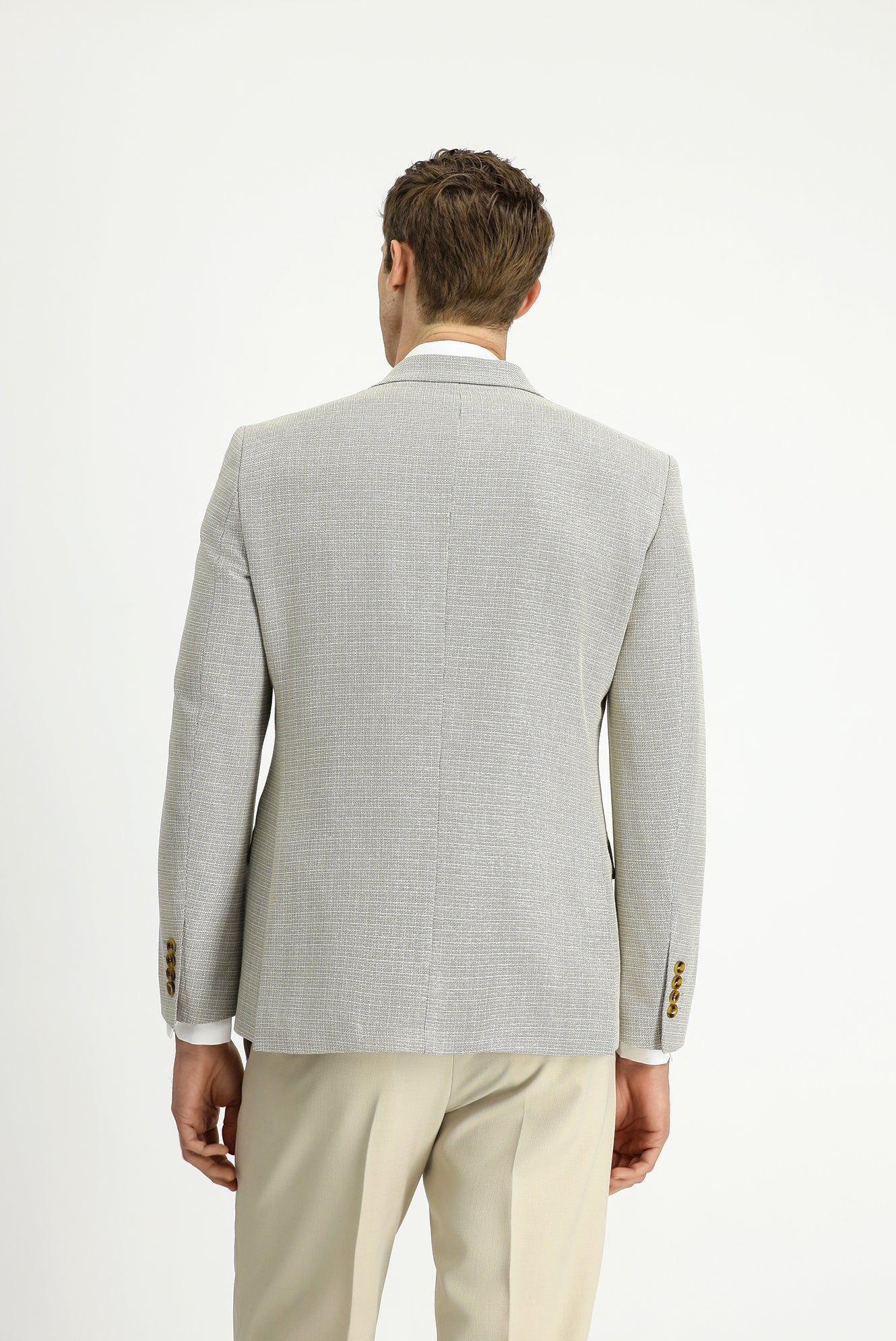 Açık Bej 7 Drop Super Slim Fit Eksra Dar Kesim Desenli Kruvaze Ceket - Image 5