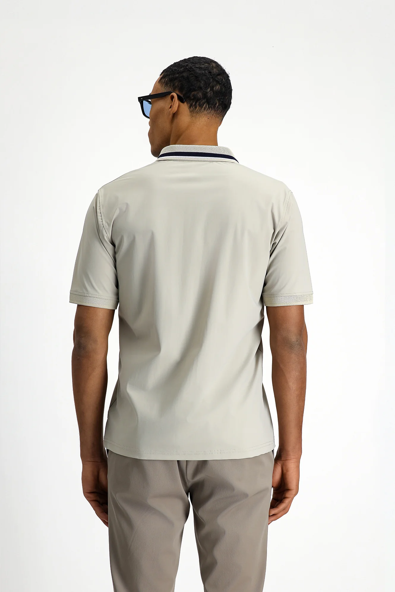 Açık Bej Techno-Line Fermuarlı Likralı Slim Fit Dar Kesim Polo Yaka Tişört - Image 6