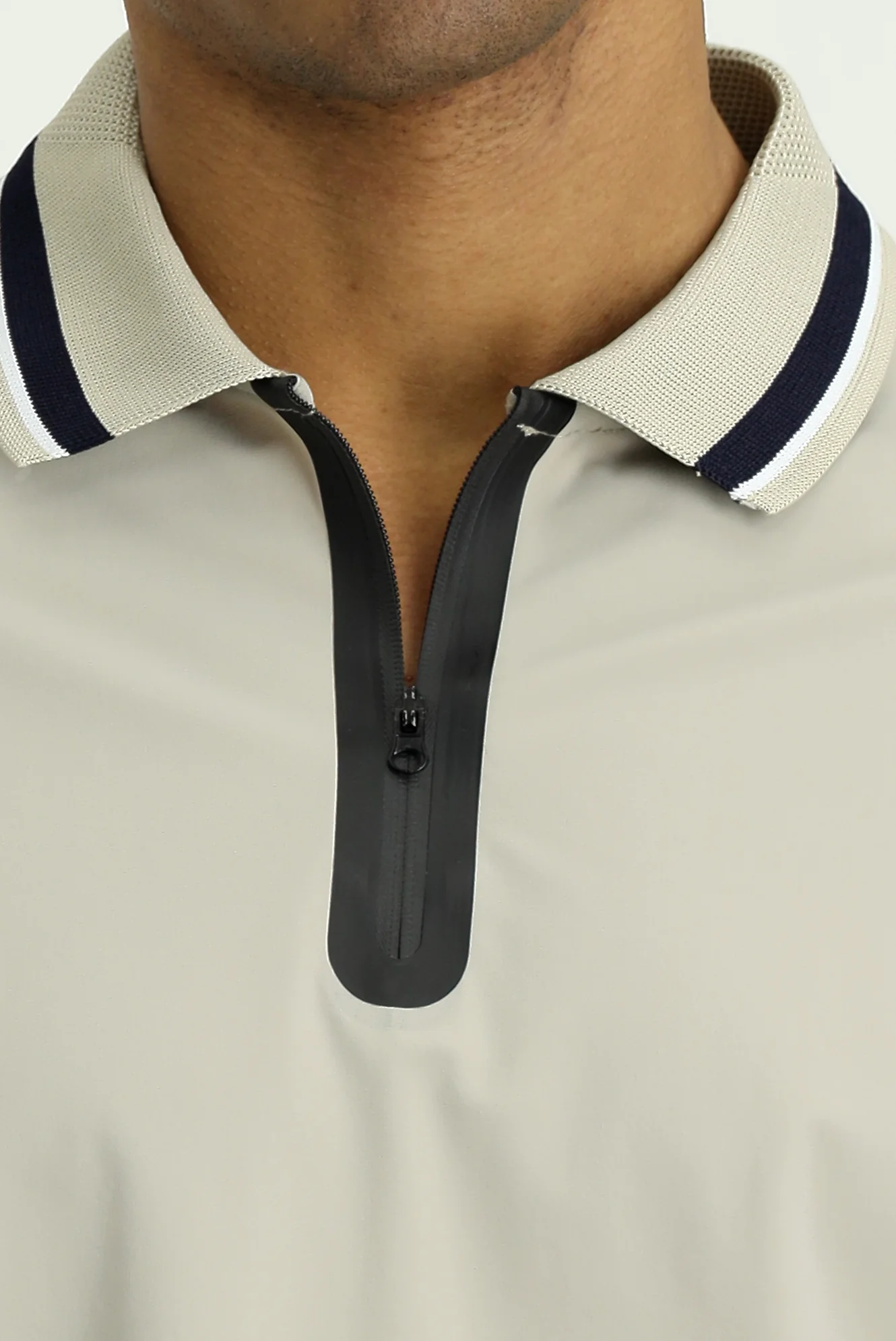 Açık Bej Techno-Line Fermuarlı Likralı Slim Fit Dar Kesim Polo Yaka Tişört - Image 7