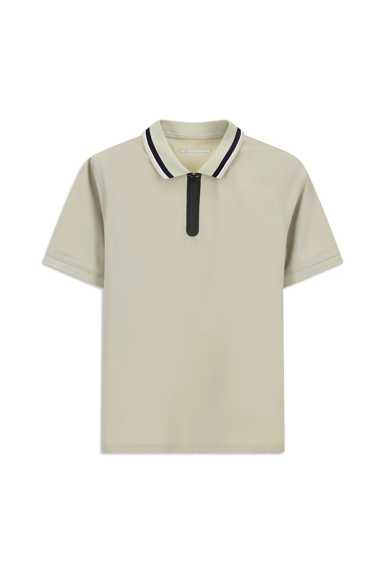 Açık Bej Techno-Line Fermuarlı Likralı Slim Fit Dar Kesim Polo Yaka Tişört - Image 9