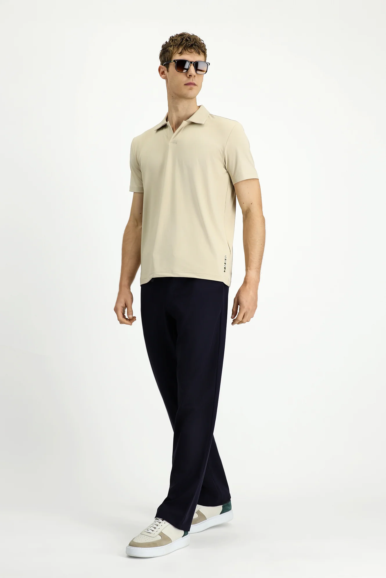Açık Bej Techno-Line Regular Fit Likralı Baskılı Polo Yaka Tişört - Image 2
