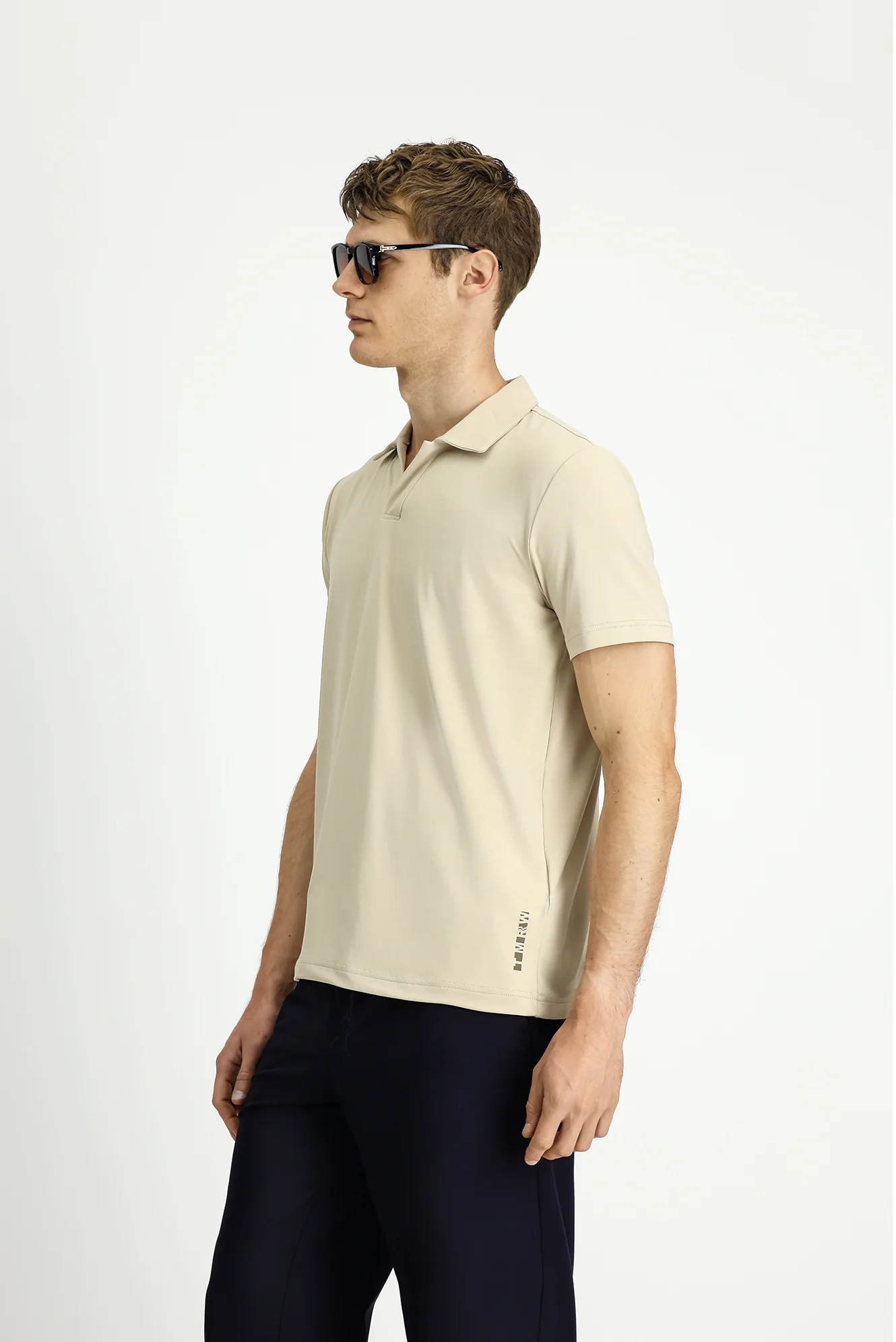 Açık Bej Techno-Line Regular Fit Likralı Baskılı Polo Yaka Tişört - Image 3