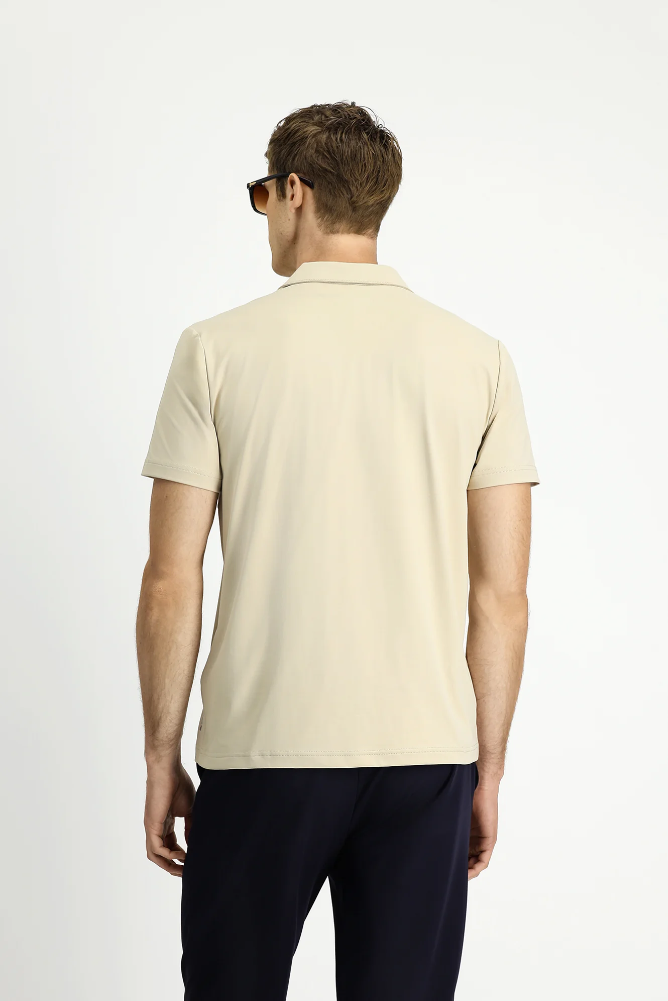 Açık Bej Techno-Line Regular Fit Likralı Baskılı Polo Yaka Tişört - Image 5