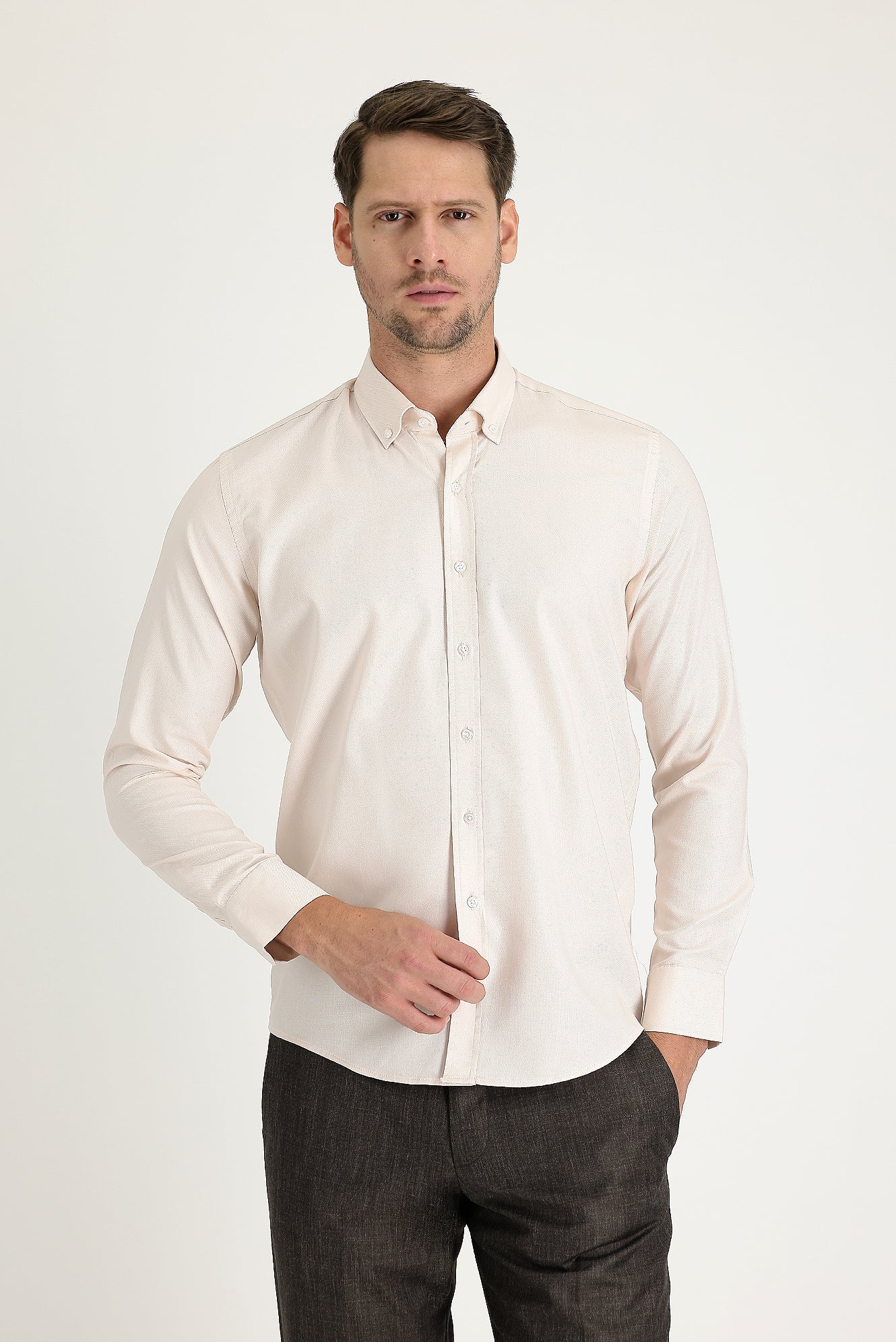 Açık Bej Uzun Kol Slim Fit Gömlek