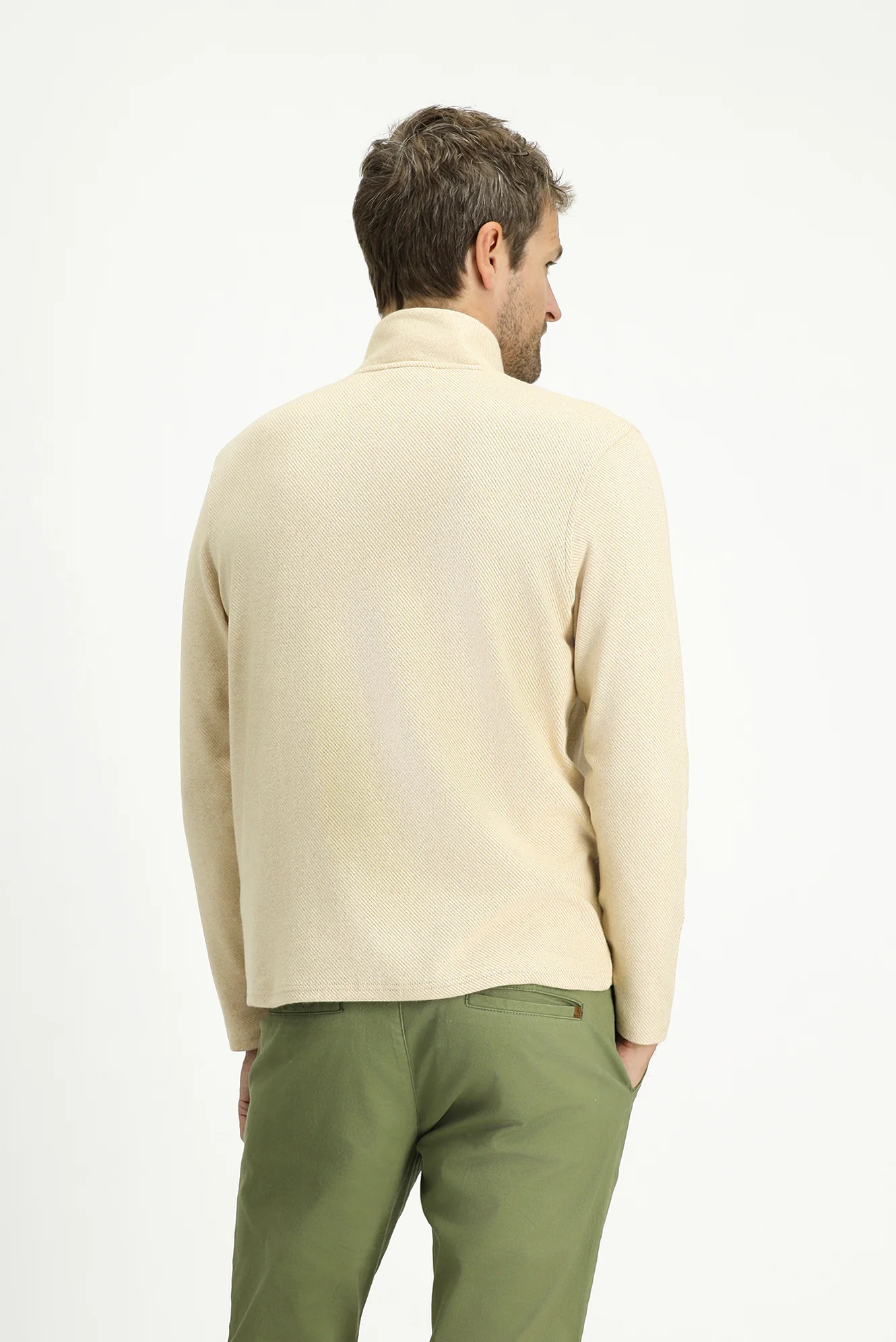 Açık Bej Yarım Balıkçı Yaka Regular Fit Fermuarlı Çizgili Pamuklu Sweatshirt - Image 4