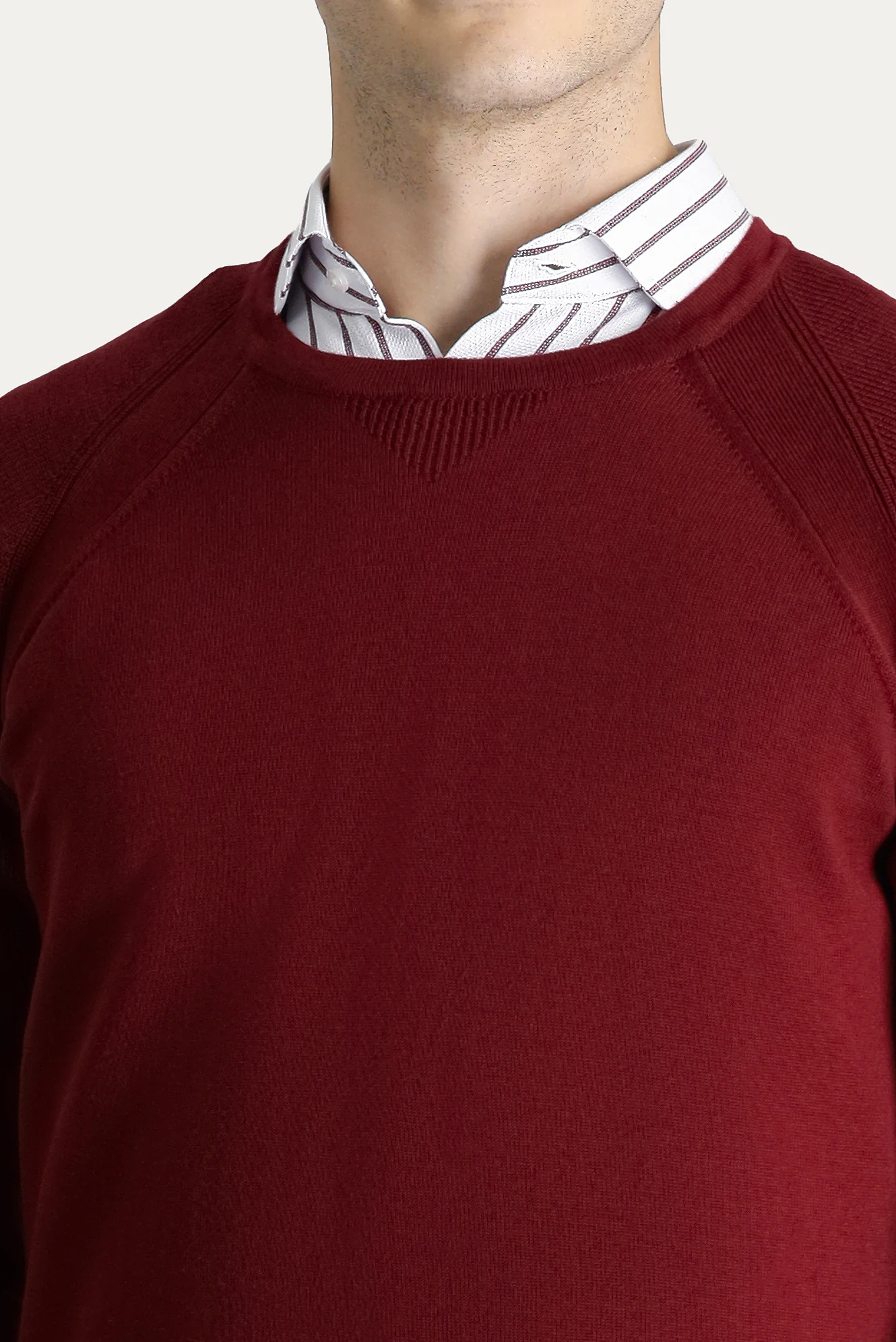 Açık Bordo Bisiklet Yaka Slim Fit Desenli Pamuklu Triko Kazak - Image 4