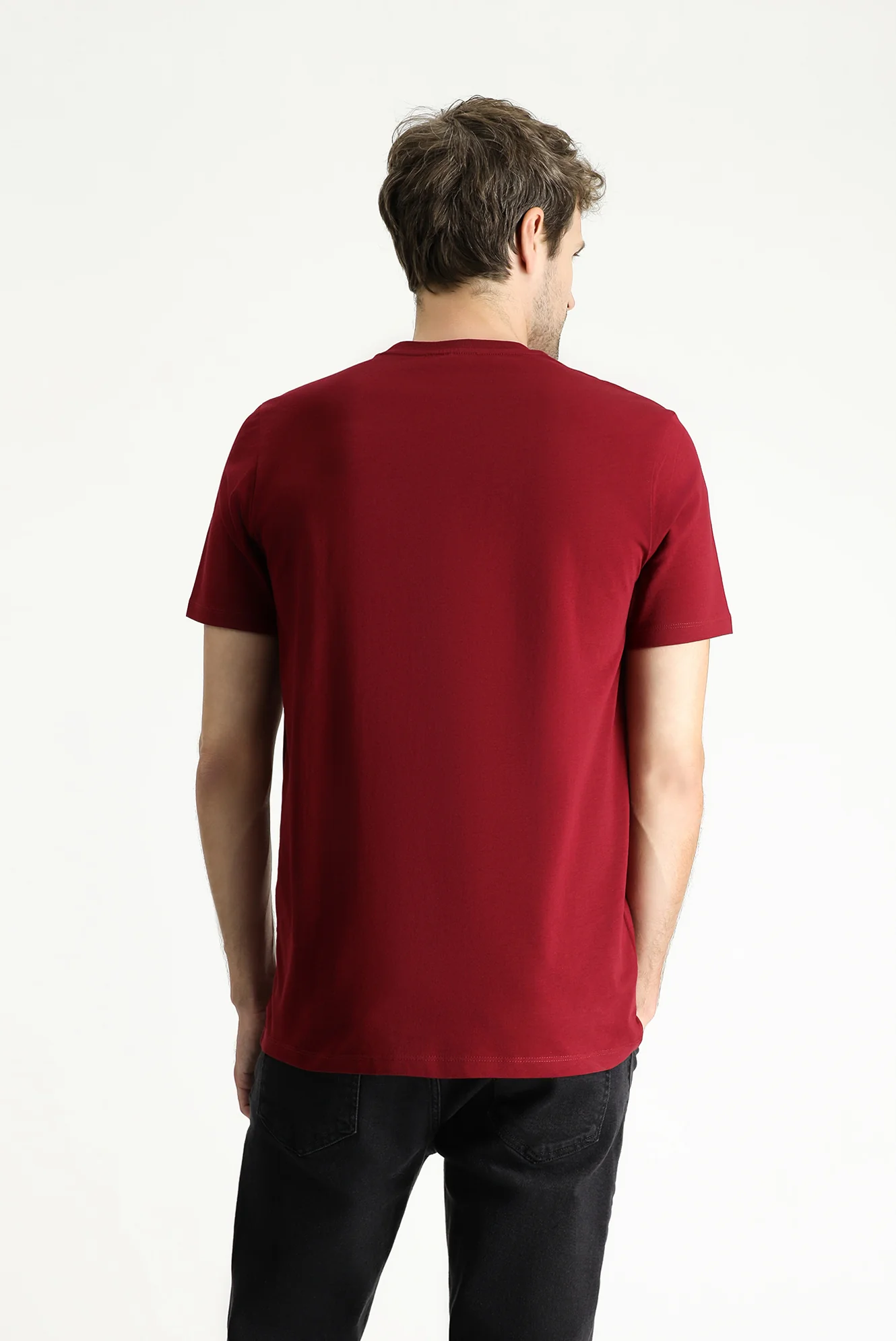 Açık Bordo Bisiklet Yaka Slim Fit %100 Pamuk Tişört - Image 3
