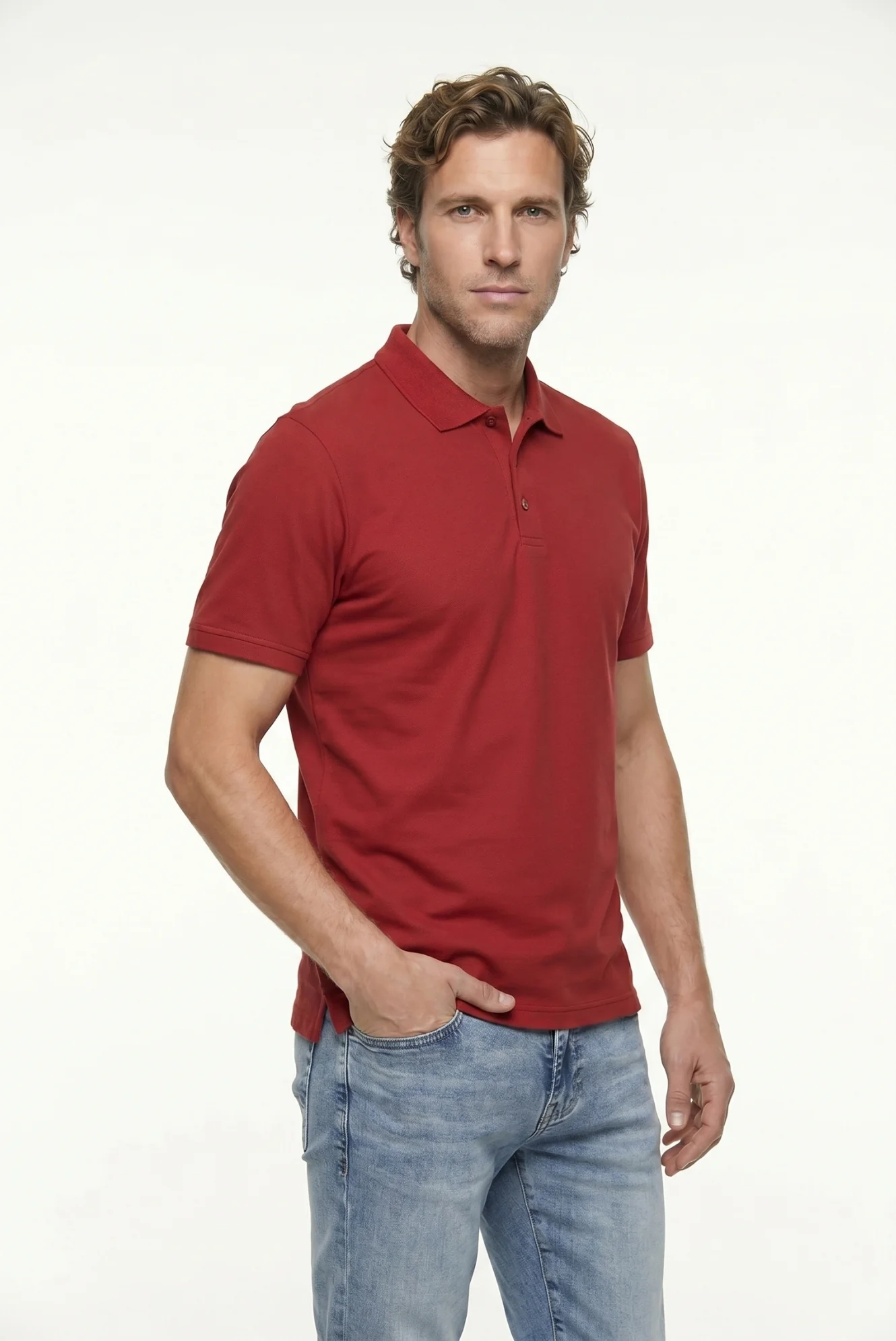 Açık Bordo Polo Yaka Regular Fit Nakışlı Pamuklu Tişört - Image 2