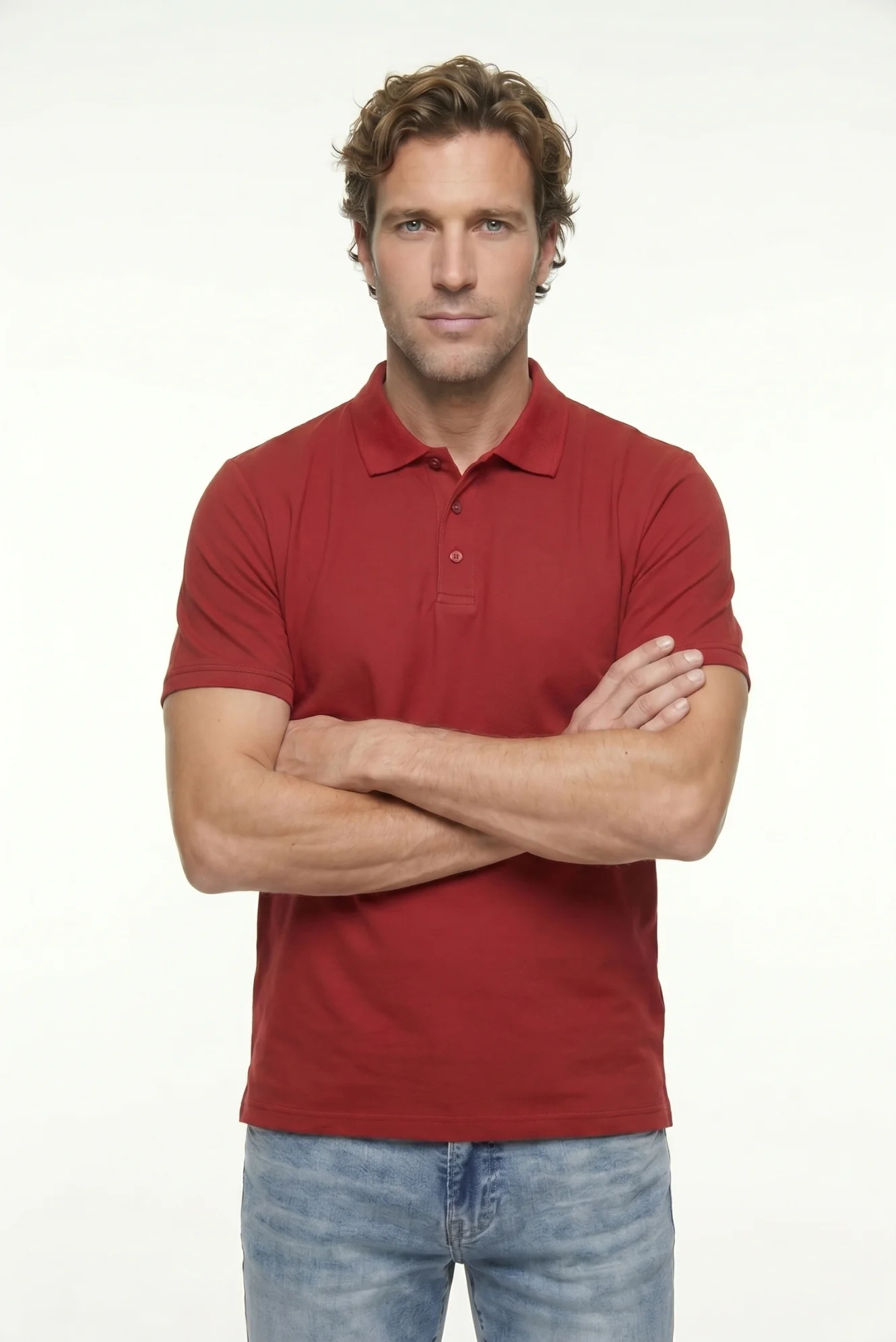 Açık Bordo Polo Yaka Regular Fit Nakışlı Pamuklu Tişört - Image 3