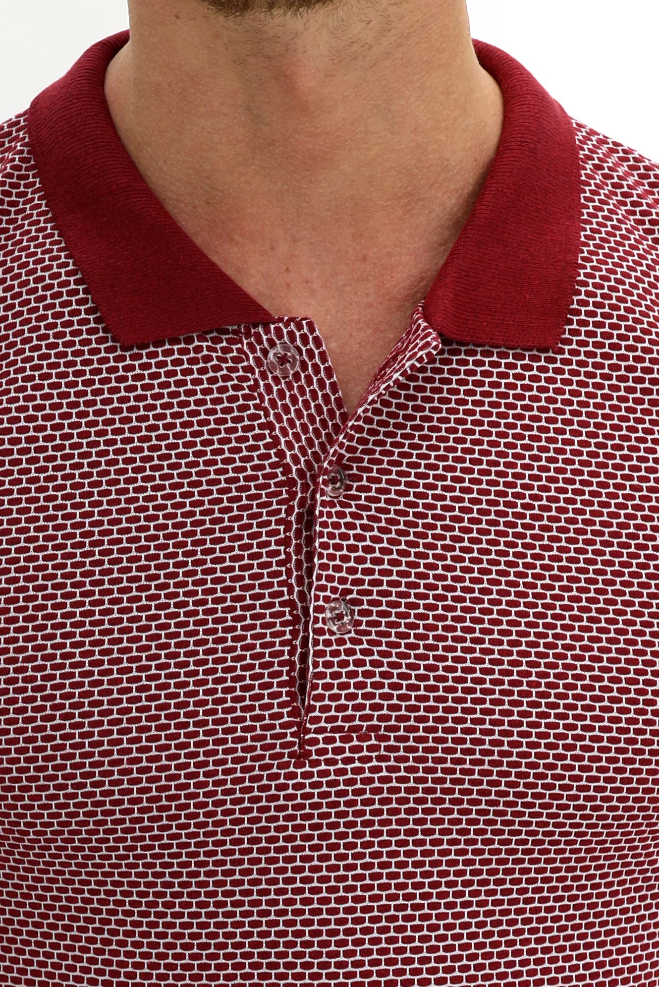 Açık Bordo Polo Yaka Slim Fit Dar Kesim Desenli Tişört - Image 3