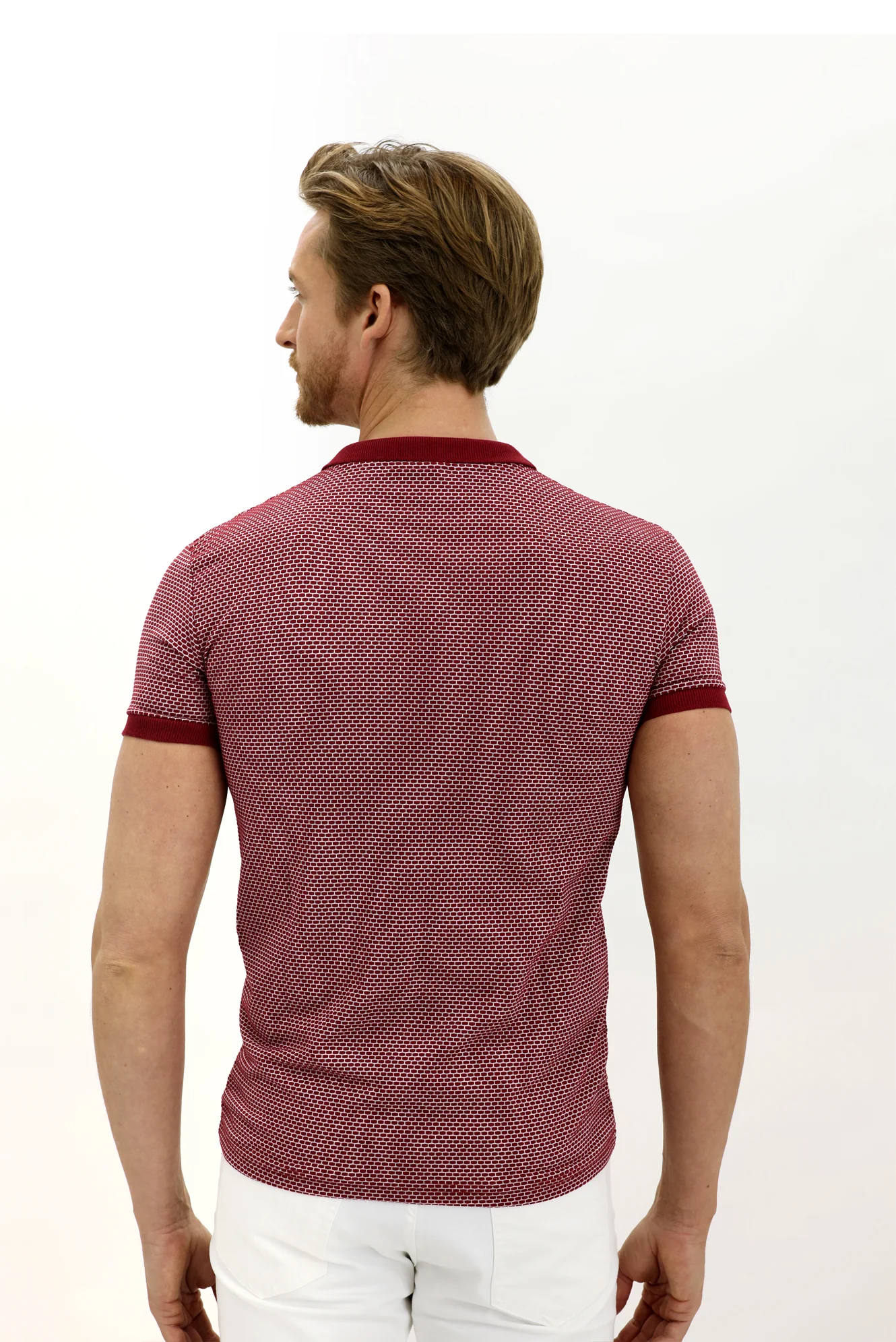 Açık Bordo Polo Yaka Slim Fit Dar Kesim Desenli Tişört - Image 4