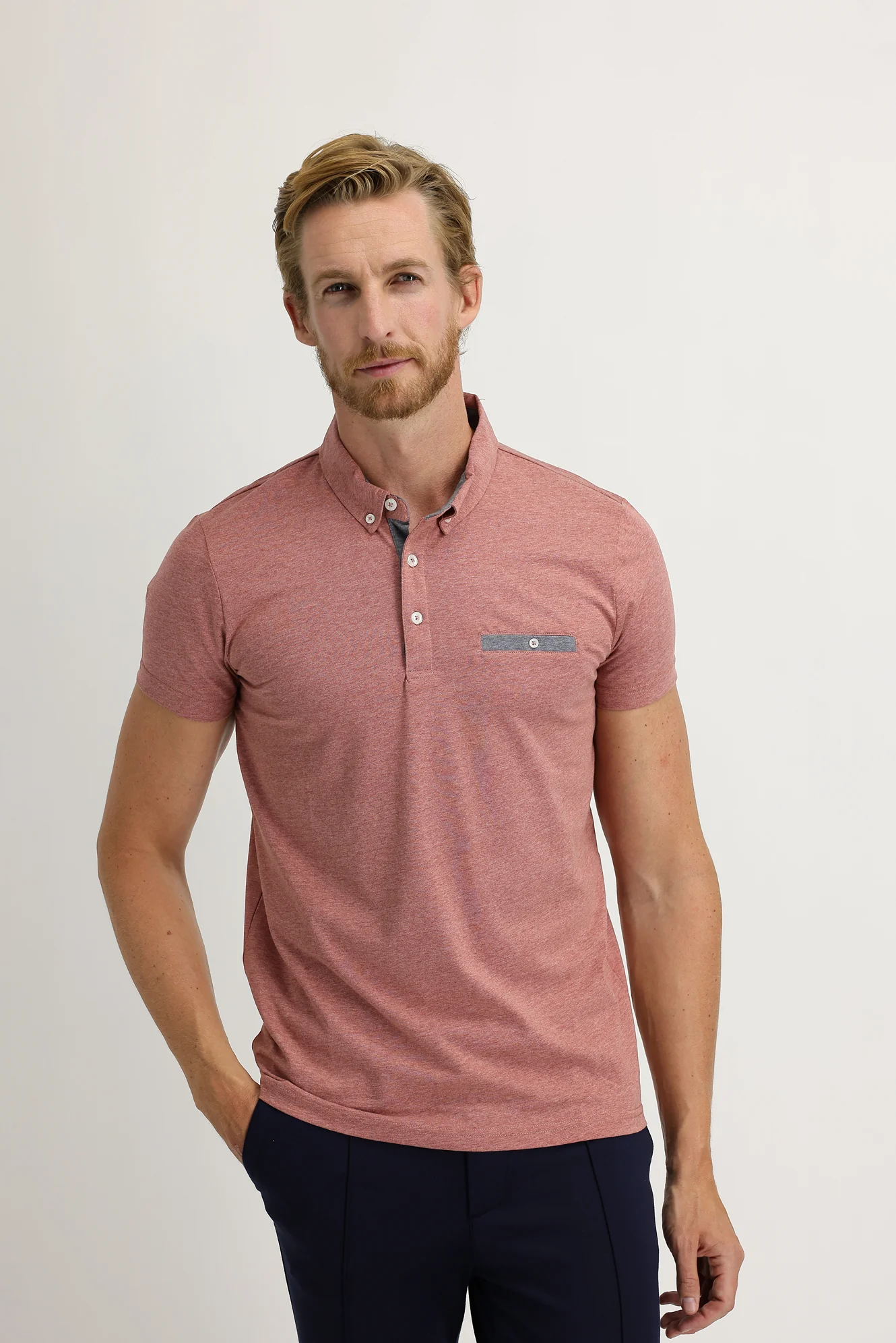 Açık Bordo Polo Yaka Slim Fit Dar Kesim Tişört - Image 2