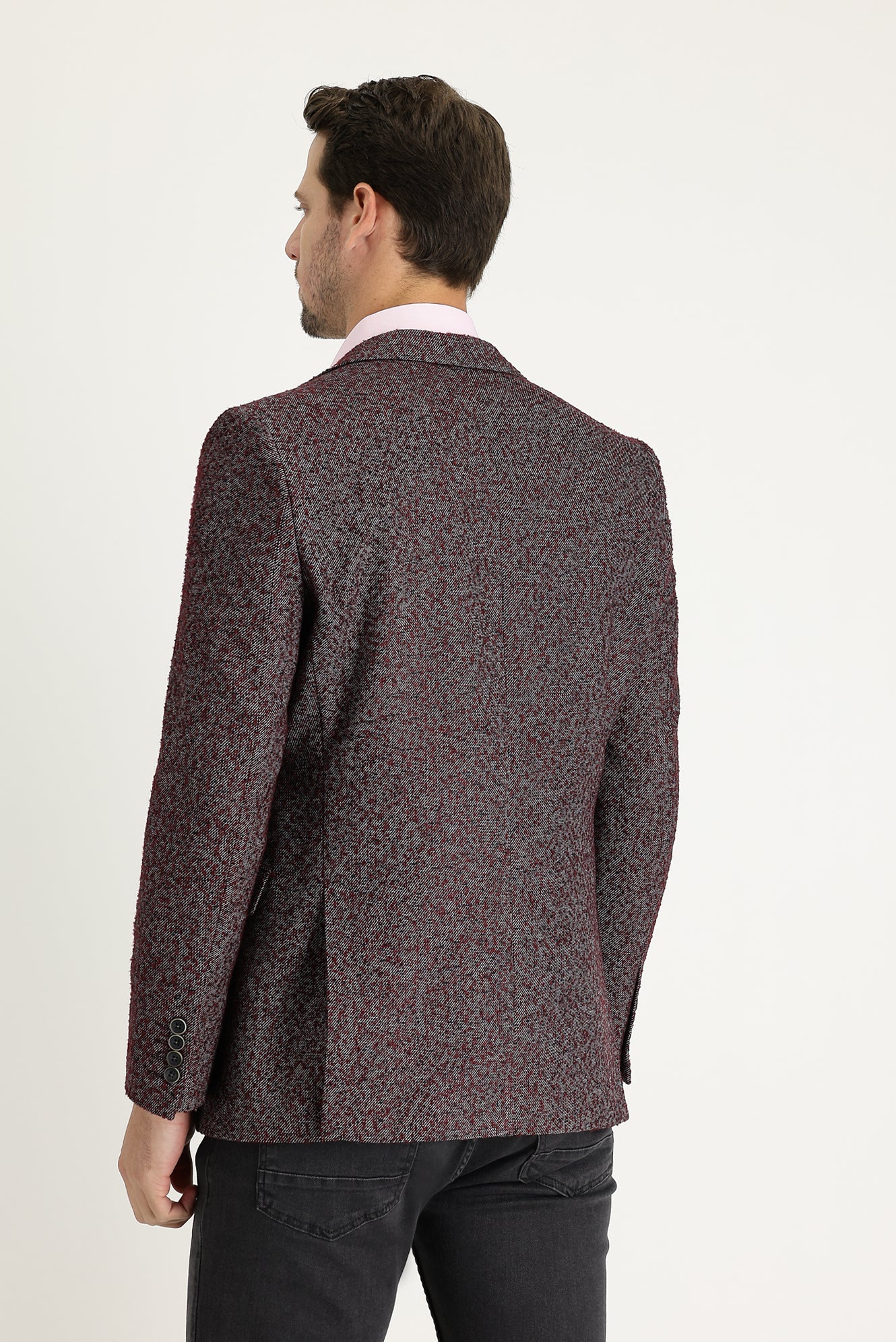 Açık Bordo 6 Drop Regular Fit Standart Kesim Desenli Yünlü Ceket - Image 4