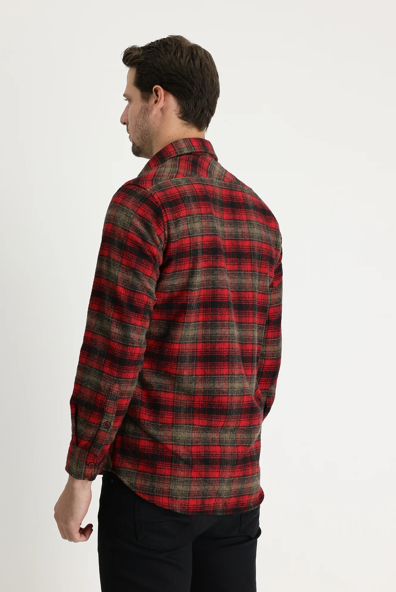 Açık Bordo Uzun Kol Regular Fit Ekose Shacket Oduncu Pamuklu Gömlek - Image 5