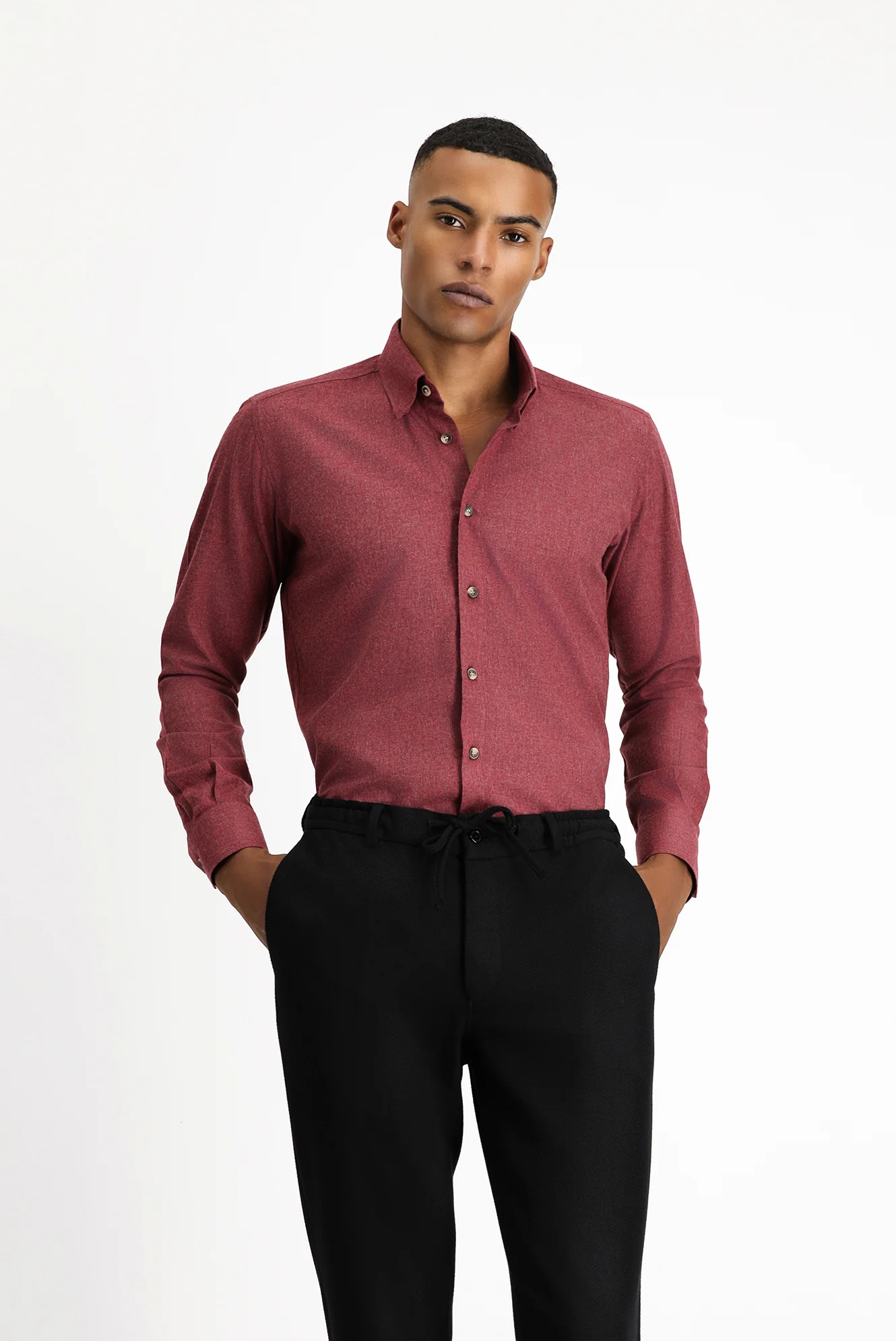 Açık Bordo Uzun Kol Slim Fit Dar Kesim Oduncu Spor Pamuklu Düğmeli Yaka Gömlek