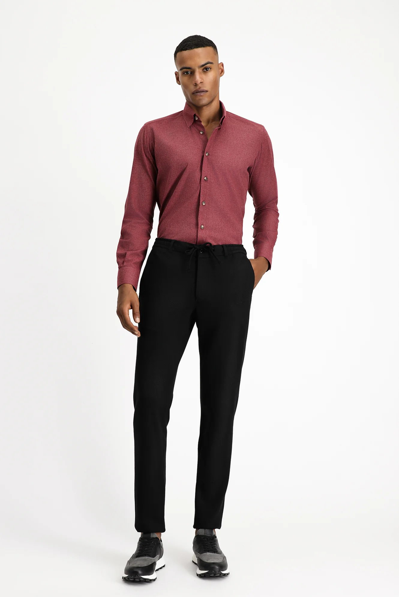 Açık Bordo Uzun Kol Slim Fit Dar Kesim Oduncu Spor Pamuklu Düğmeli Yaka Gömlek - Image 2